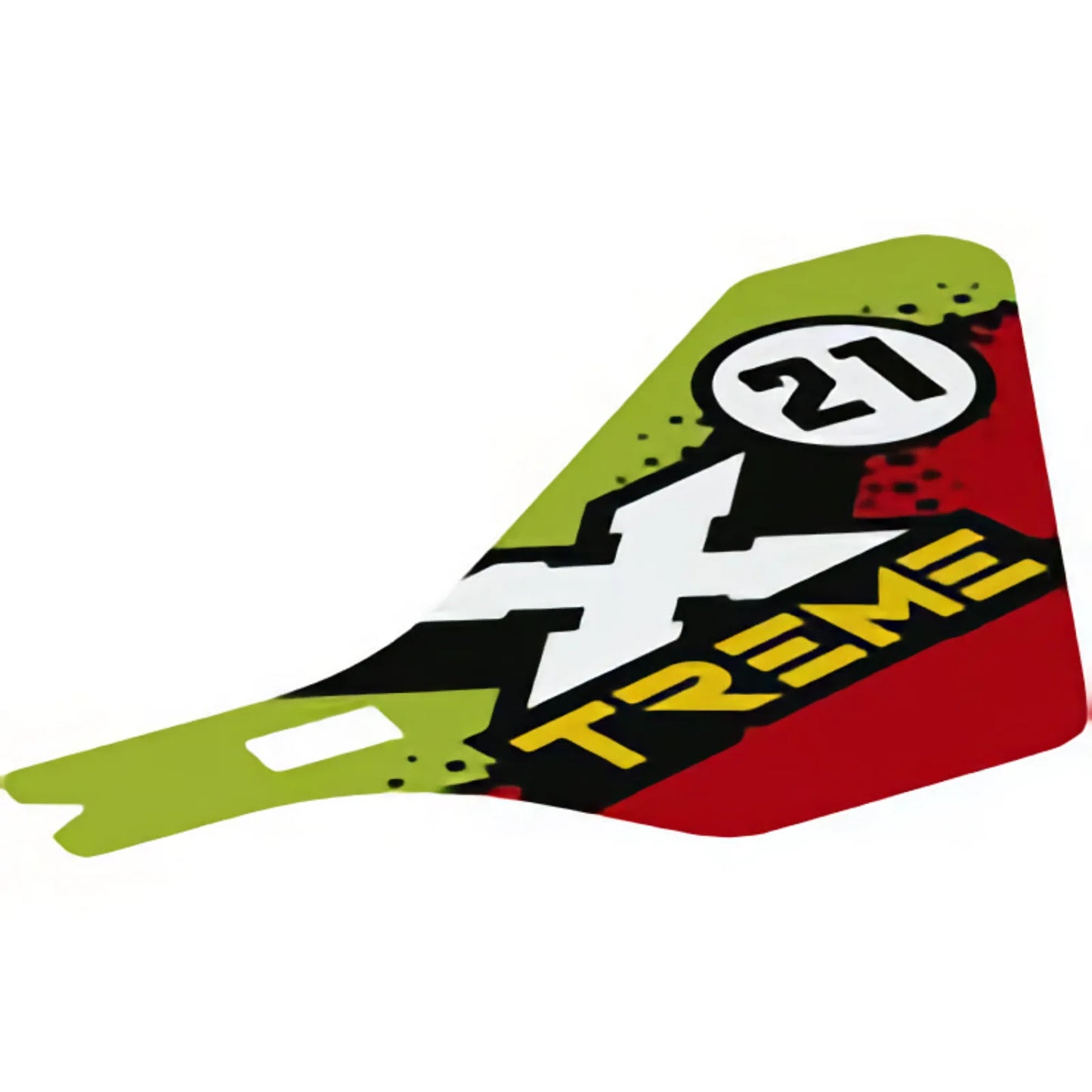 Part 69864 - Plastic Tail for Flying Helicopter with 'X TREME' and '21' in Circle on Lime and Red Background Pattern on Both Sides