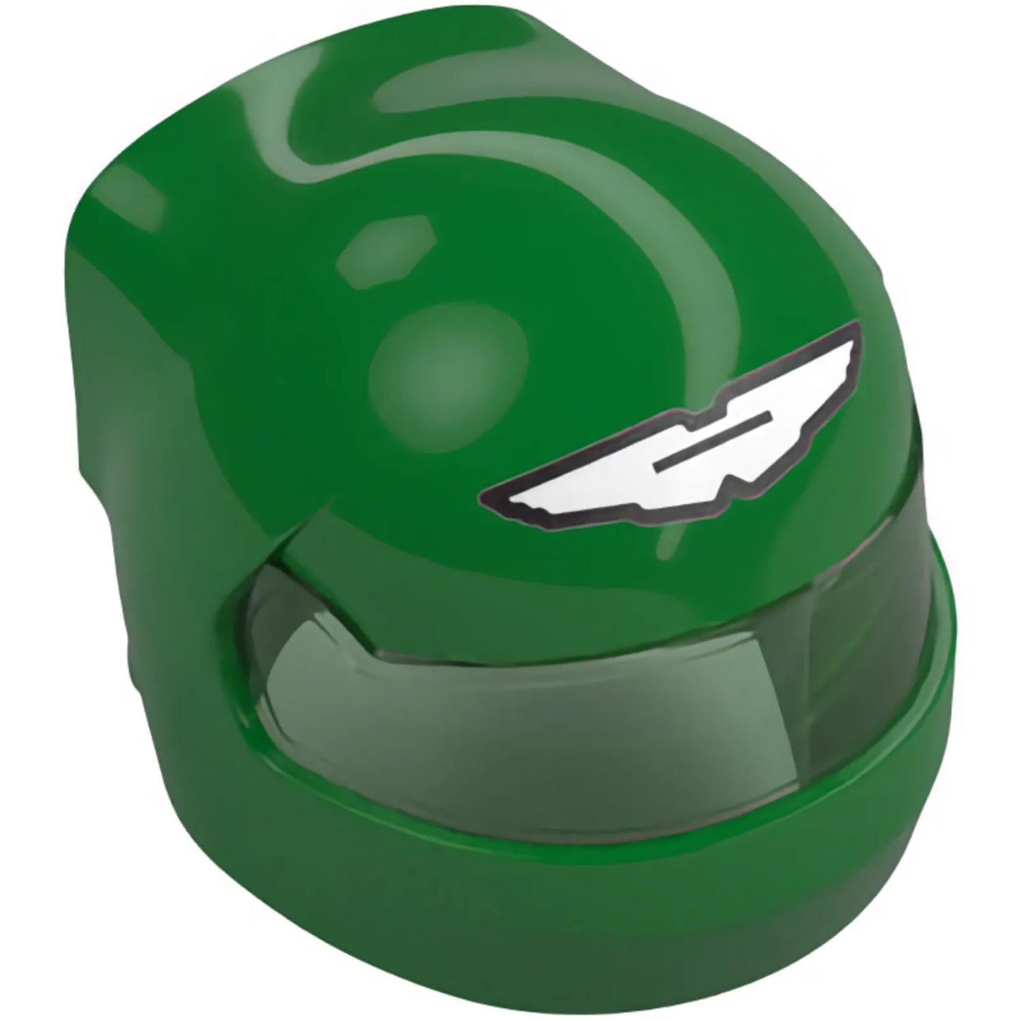 Part 7071pb05 - Minifigure, Headgear Helmet Formula One with Molded Trans-Green Visor and Printed Silver and White Aston Martin Logo Pattern