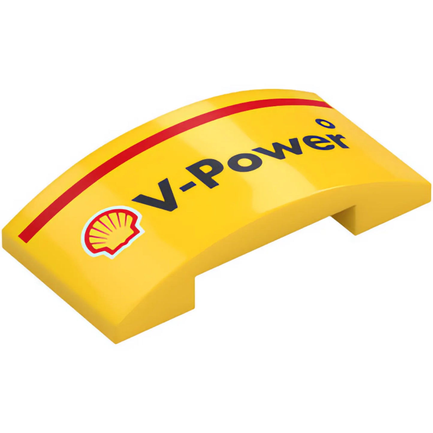 Part 7547pb03 - Slope, Curved 4 x 2 x 2/3 Double with Red Stripe, Shell Logo and 'V-Power' Pattern