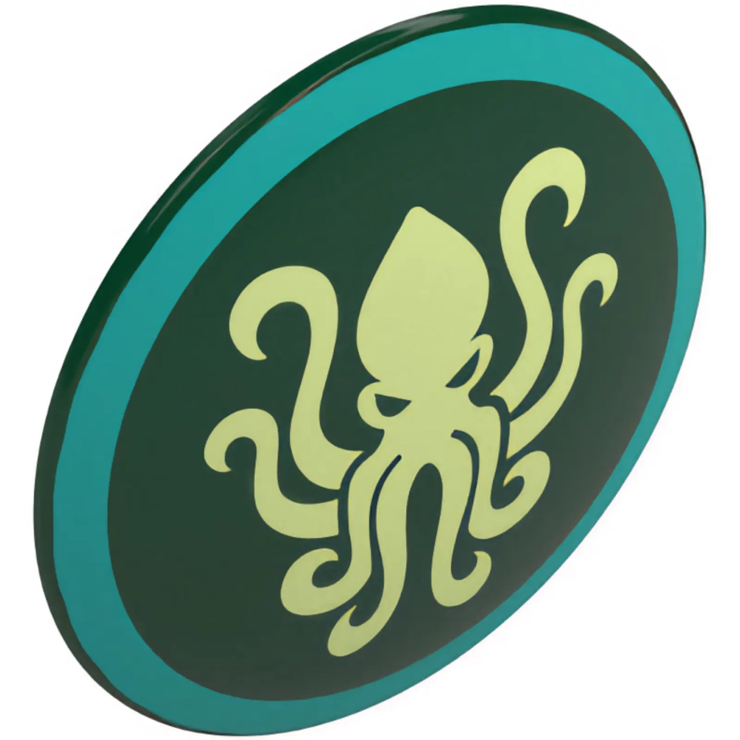 Part 75902pb35 - Minifigure, Shield Circular / Round Convex Face with Yellowish Green Kraken in Dark Turquoise Circle Pattern