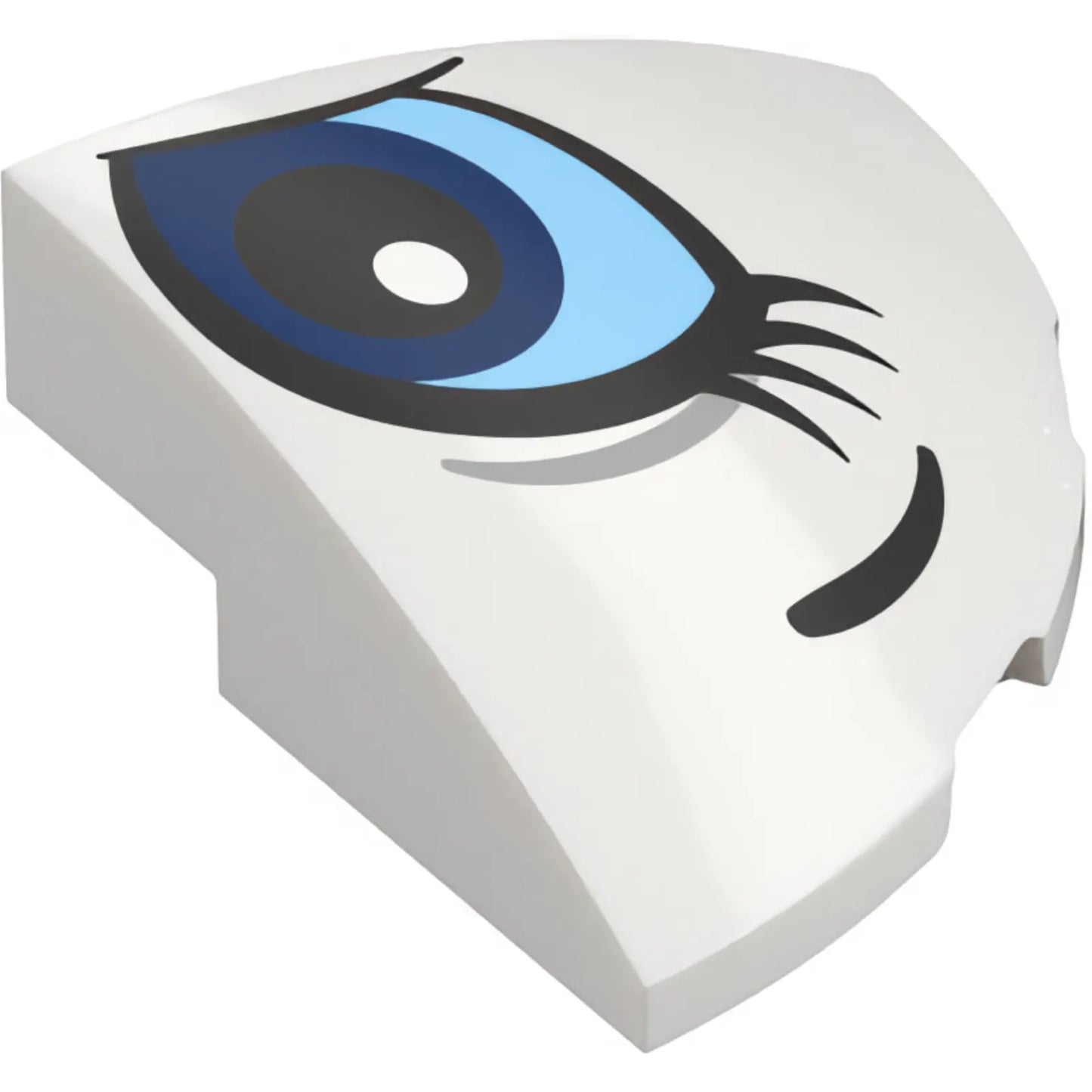 Part 76797pb05R - Slope, Curved 3 x 3 Corner Round with Black Eyebrow, Eyelashes, Dark Blue and Bright Light Blue Eyes Pattern Model Right Side