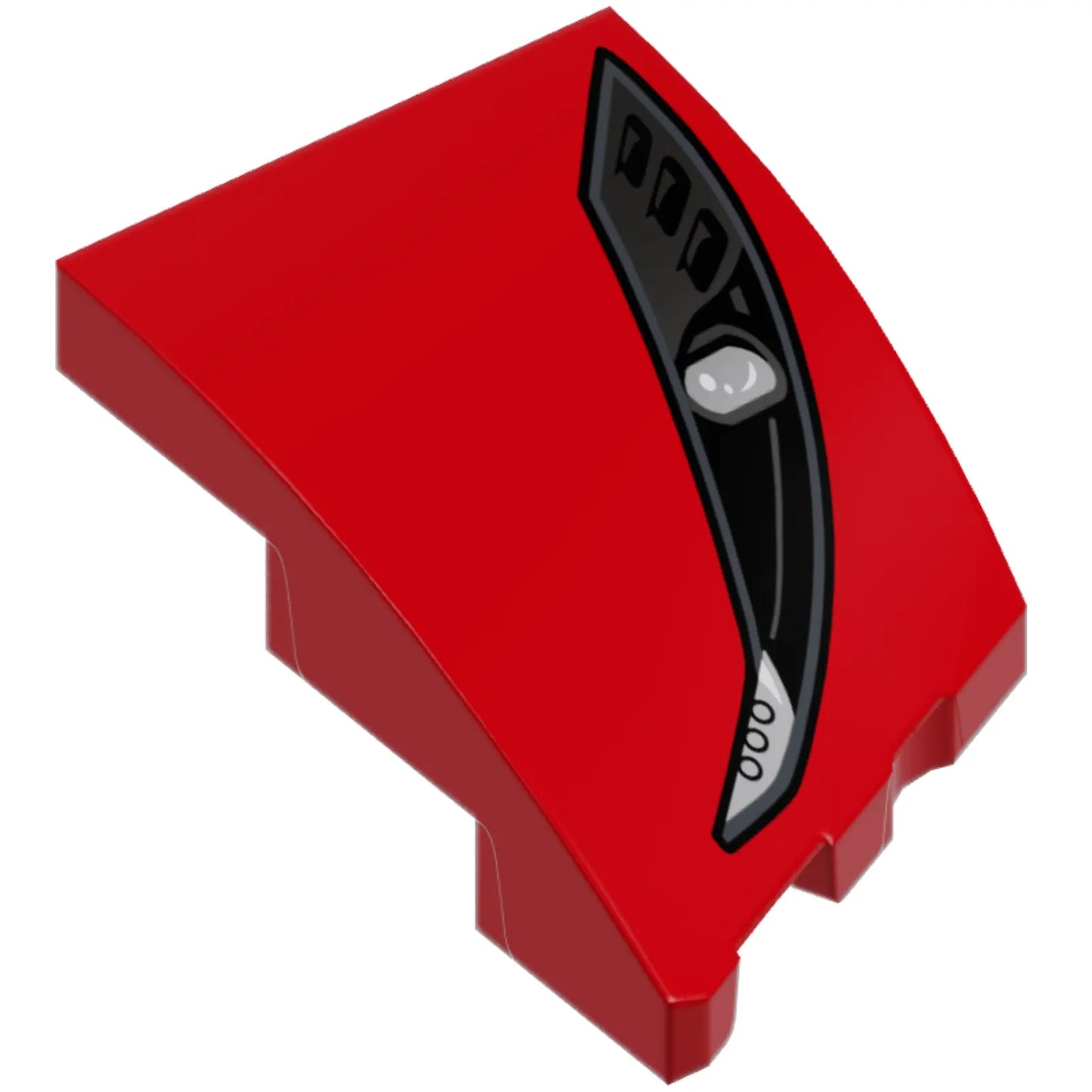 Part 80177pb005 - Wedge 3 x 2 Left No Studs with Ferrari Car Headlight, Black and Dark Silver Casing, Silver Bulb Pattern