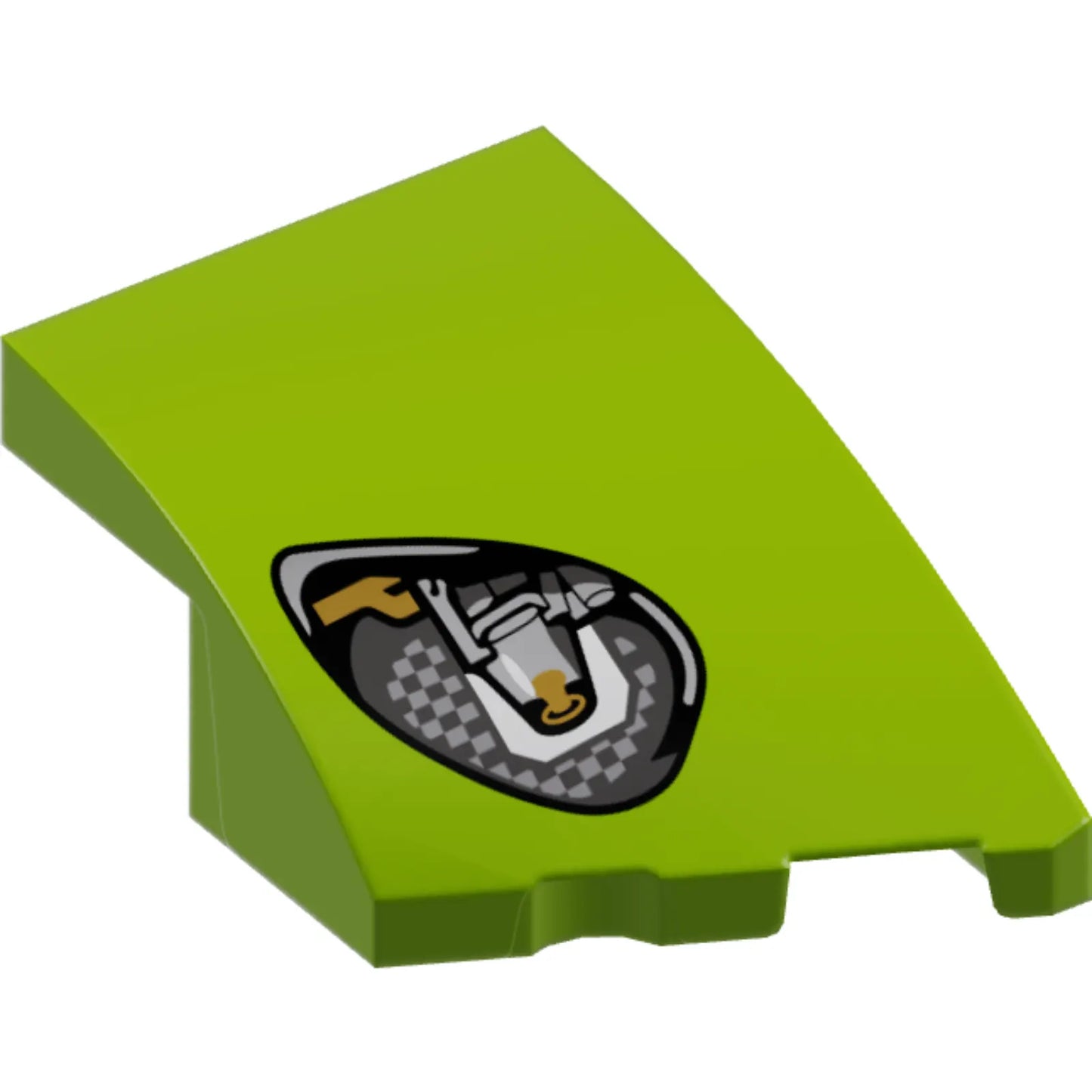 Part 80178pb002 - Wedge 3 x 2 Right No Studs with Aston Martin Car Headlight, Silver Checkered and Casing, Gold Bulb Pattern