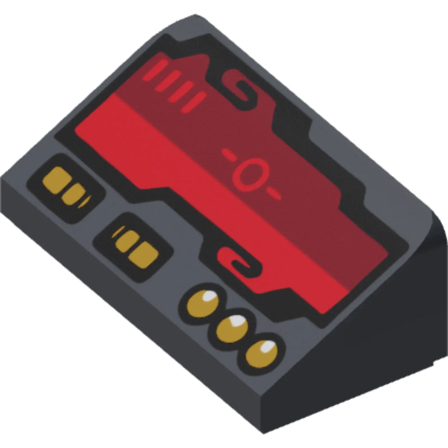 Part 85984pb077 - Slope 30 1 x 2 x 2/3 with Dark Red Horizon Screen and Gold Switches and Buttons Pattern