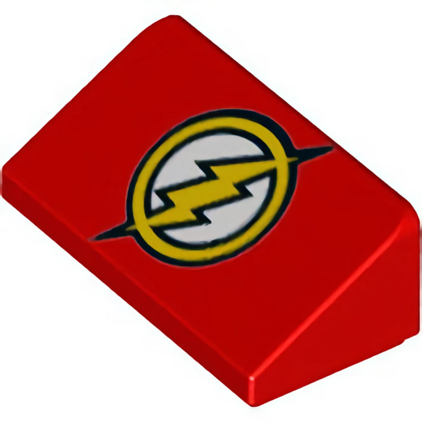 Part 85984pb115 - Slope 30 1 x 2 x 2/3 with Yellow Circle and Lightning Bolt (DC The Flash Logo) Pattern