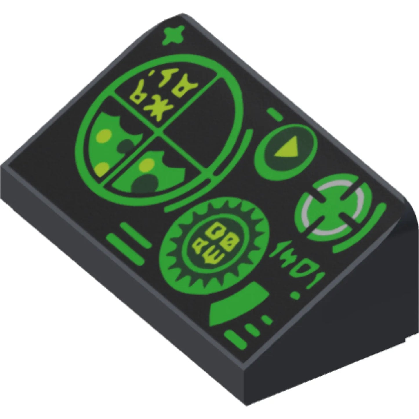 Part 85984pb176 - Slope 30 1 x 2 x 2/3 with Green Gauges and Radar Screen on Black Background Pattern