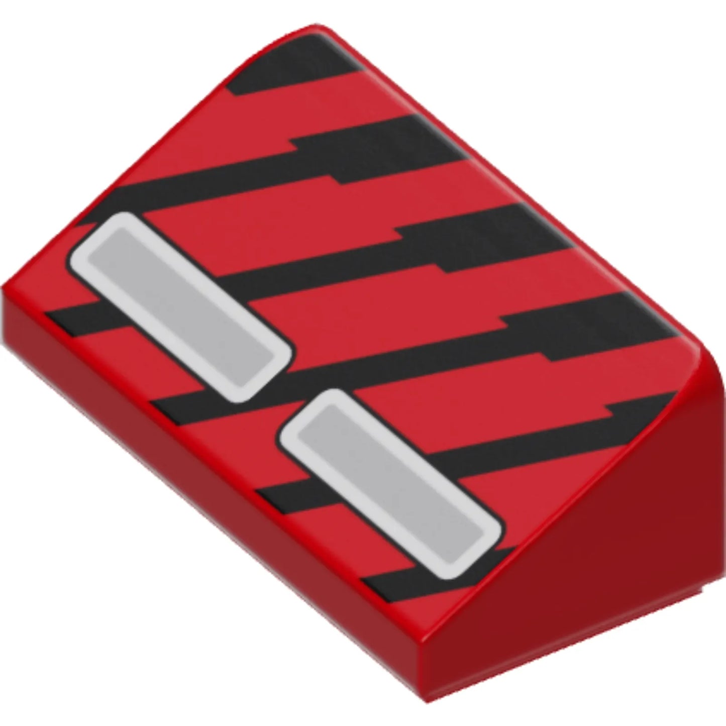 Part 85984pb436 - Slope 30 1 x 2 x 2/3 with Black Diagonal Stripes and 2 Silver and White Rectangles Pattern