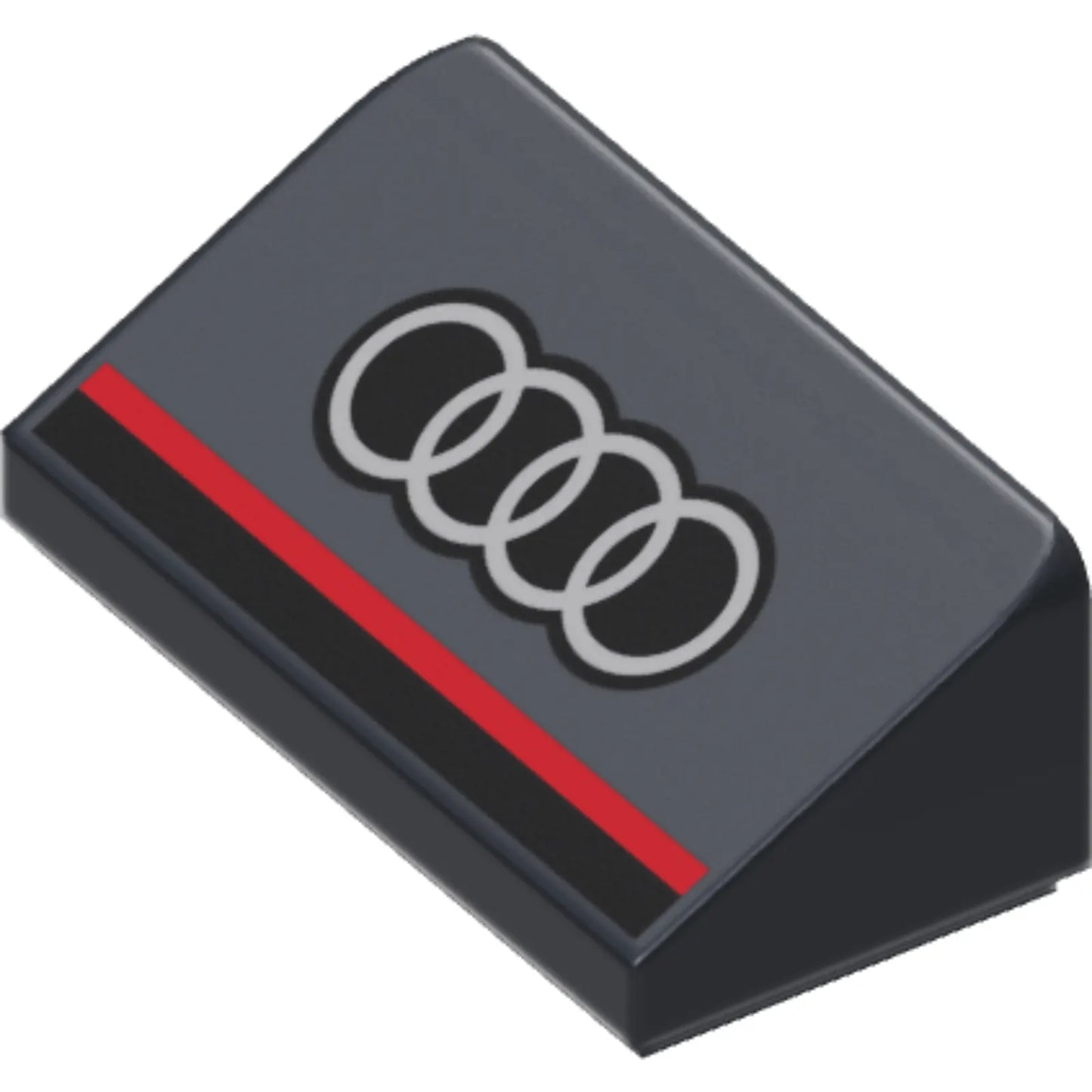 Part 85984pb437 - Slope 30 1 x 2 x 2/3 with Black and Red Stripes and White Audi Logo Pattern
