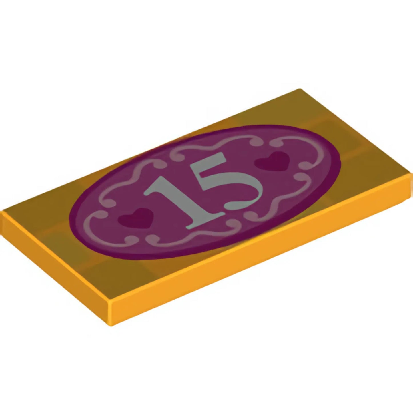 Part 87079pb0210 - Tile 2 x 4 with Number '15' and Dark Pink Hearts in Oval Pattern