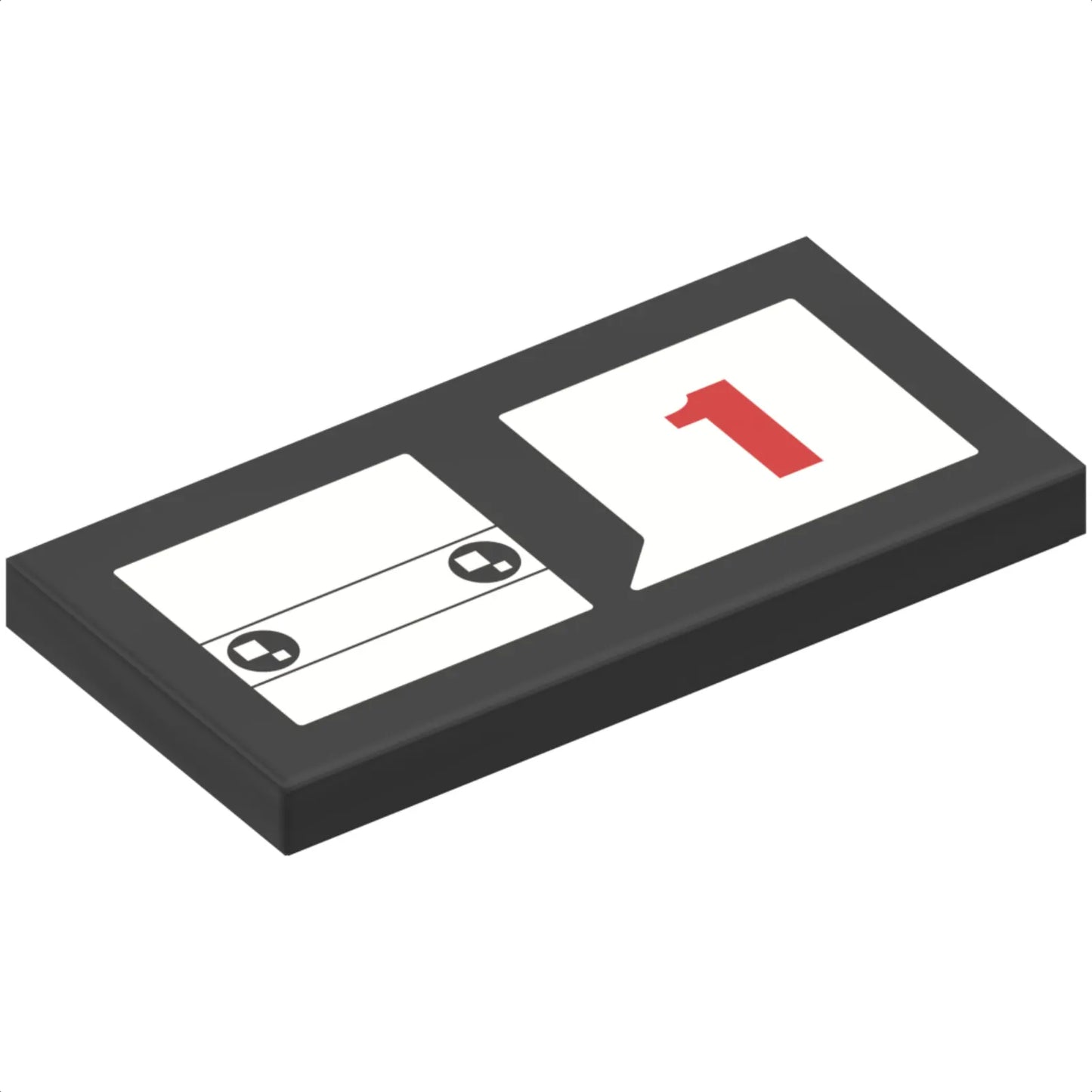 Part 87079pb0388 - Tile 2 x 4 with White BrickHeadz Head and Word Balloon with Red Number 1 Pattern