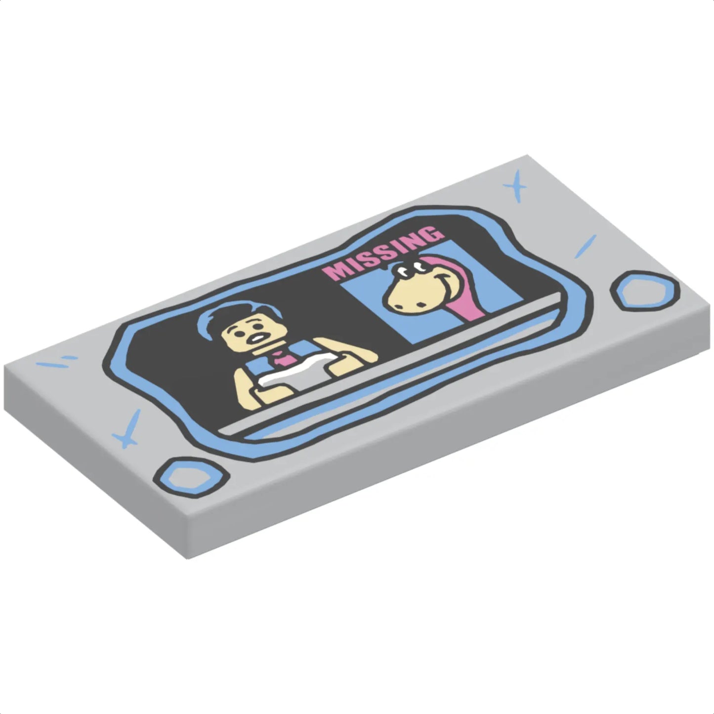 Part 87079pb0562 - Tile 2 x 4 with Stone Television Set, News Anchor and Missing Dino Pattern