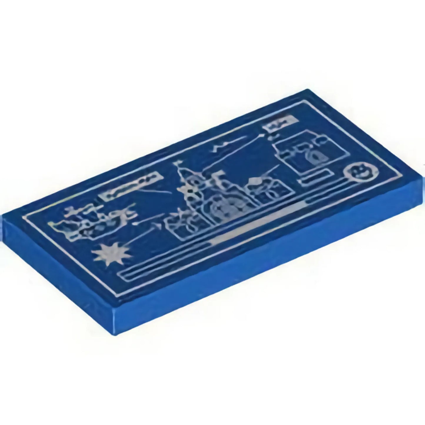 Part 87079pb1317 - Tile 2 x 4 with White Blueprint, Airship and Fortress Attacking Castle Pattern