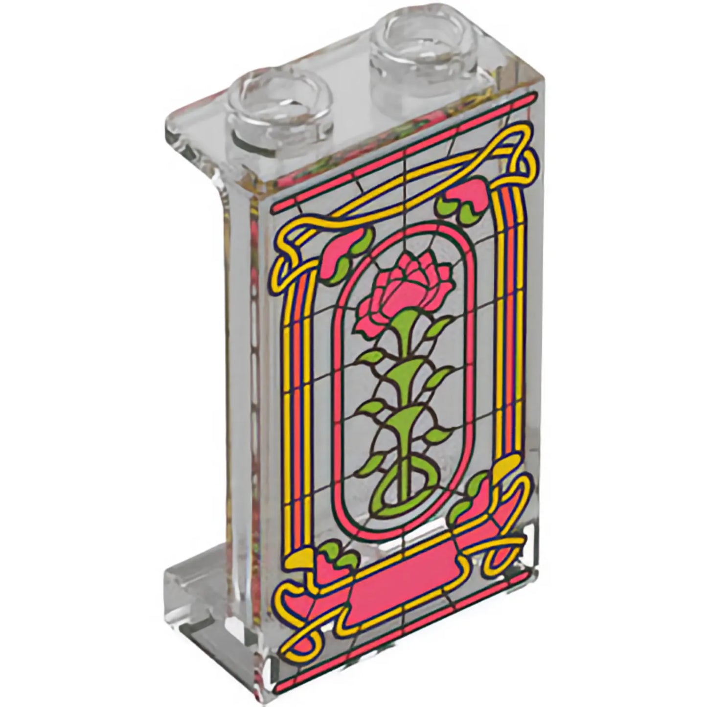 Part 87544pb120 - Panel 1 x 2 x 3 with Side Supports - Hollow Studs with Coral, Yellow and Bright Green Rose Stained Glass Window Pattern