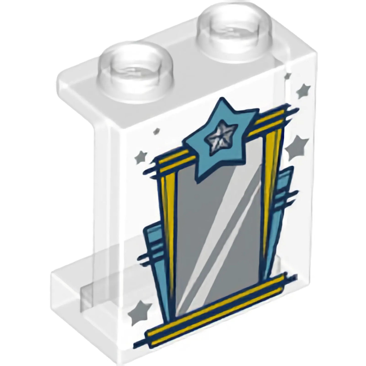 Part 87552pb057 - Panel 1 x 2 x 2 with Side Supports - Hollow Studs with Silver Vanity Mirror and Stars Pattern