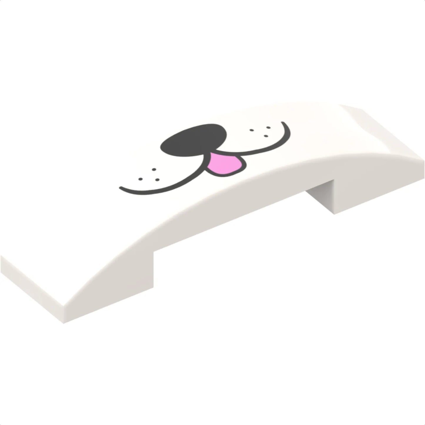Part 93273pb212 - Slope, Curved 4 x 1 x 2/3 Double with Black Mouth and Nose and Bright Pink Tongue Pattern