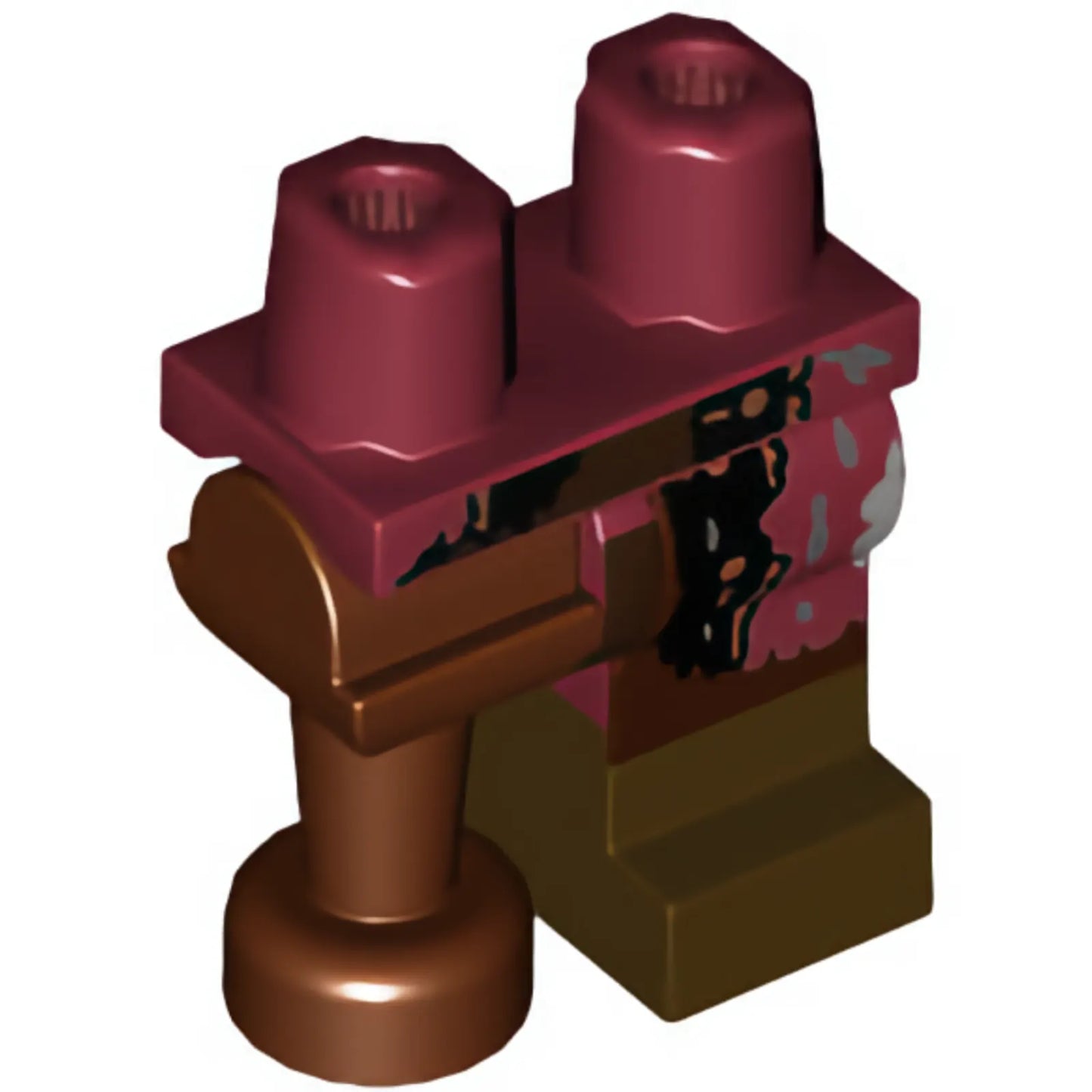 Part 970d28pb01 - Hips and 1 Dark Red Left Leg with Black Coat, Copper Buttons and Dark Brown Boot Pattern, 1 Reddish Brown Pirate Peg Leg