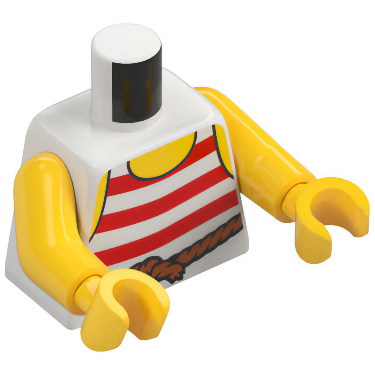 Part 973pb1932c01 - Torso Pirate Tank Top with Red Horizontal Stripes, Dark Orange Rope Belt, Yellow Neck and Shoulders Pattern / Yellow Arms / Yellow Hands