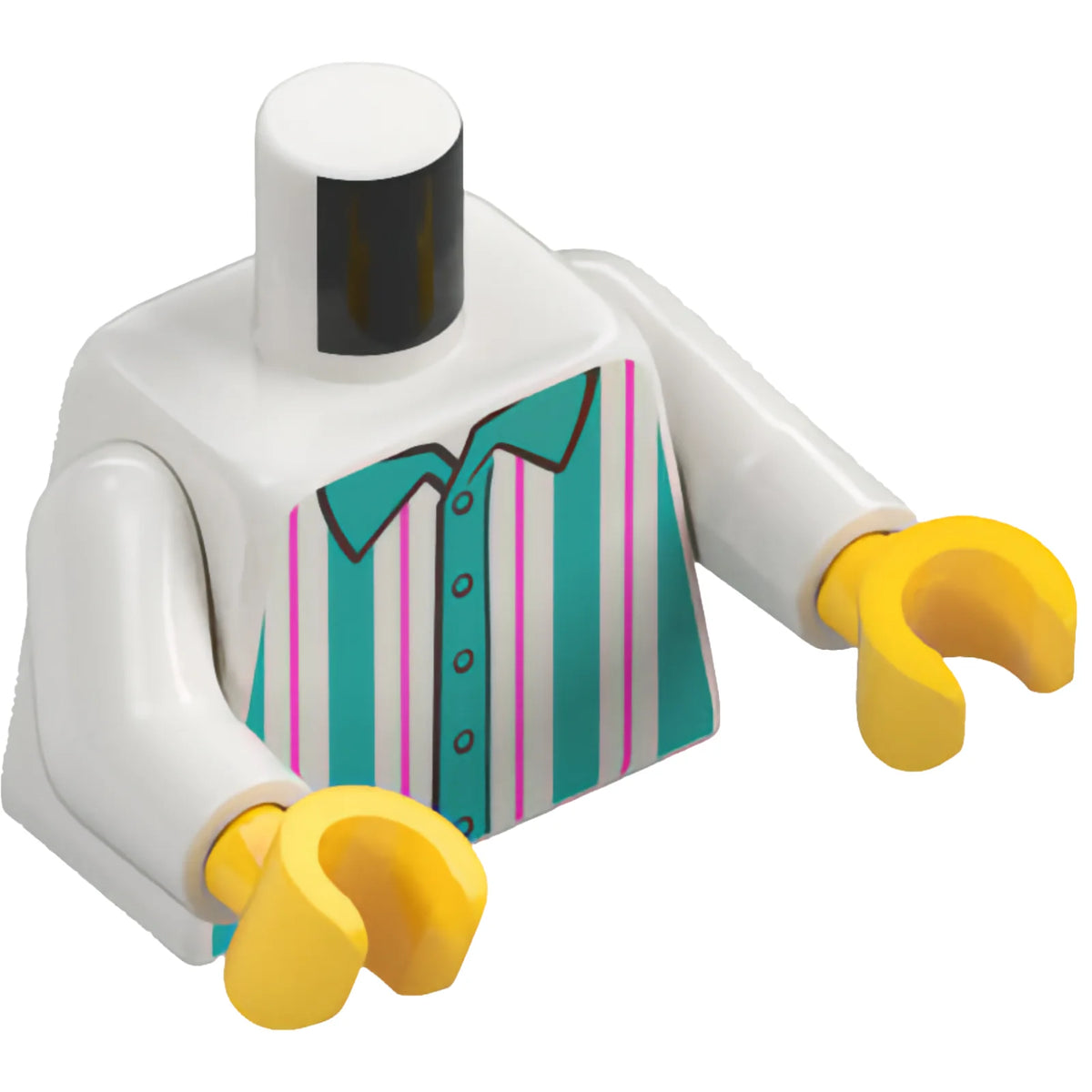 Part 973pb3548c01 - Torso Shirt with Dark Turquoise and Dark Pink Vertical Stripes Pattern / White Arms / Yellow Hands