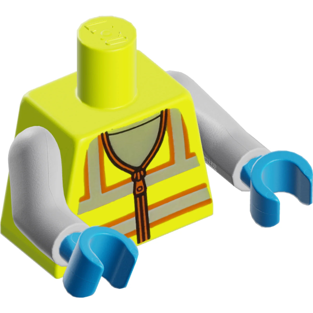Part 973pb4658c01 - Torso Safety Vest with Zipper and Silver and Orange Reflective Stripes over Light Bluish Gray Shirt Pattern / Light Bluish Gray Arms / Dark Azure Hands