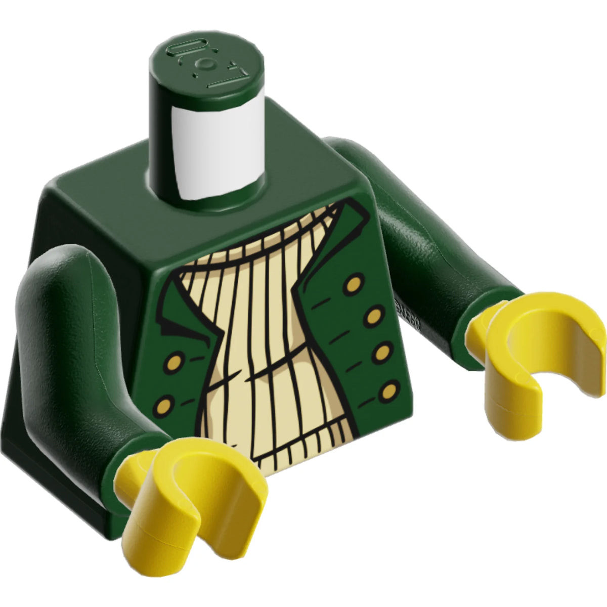 Part 973pb4947c01 - Torso Open Jacket with 8 Gold Buttons over Tan Sweater Pattern / Dark Green Arms / Yellow Hands