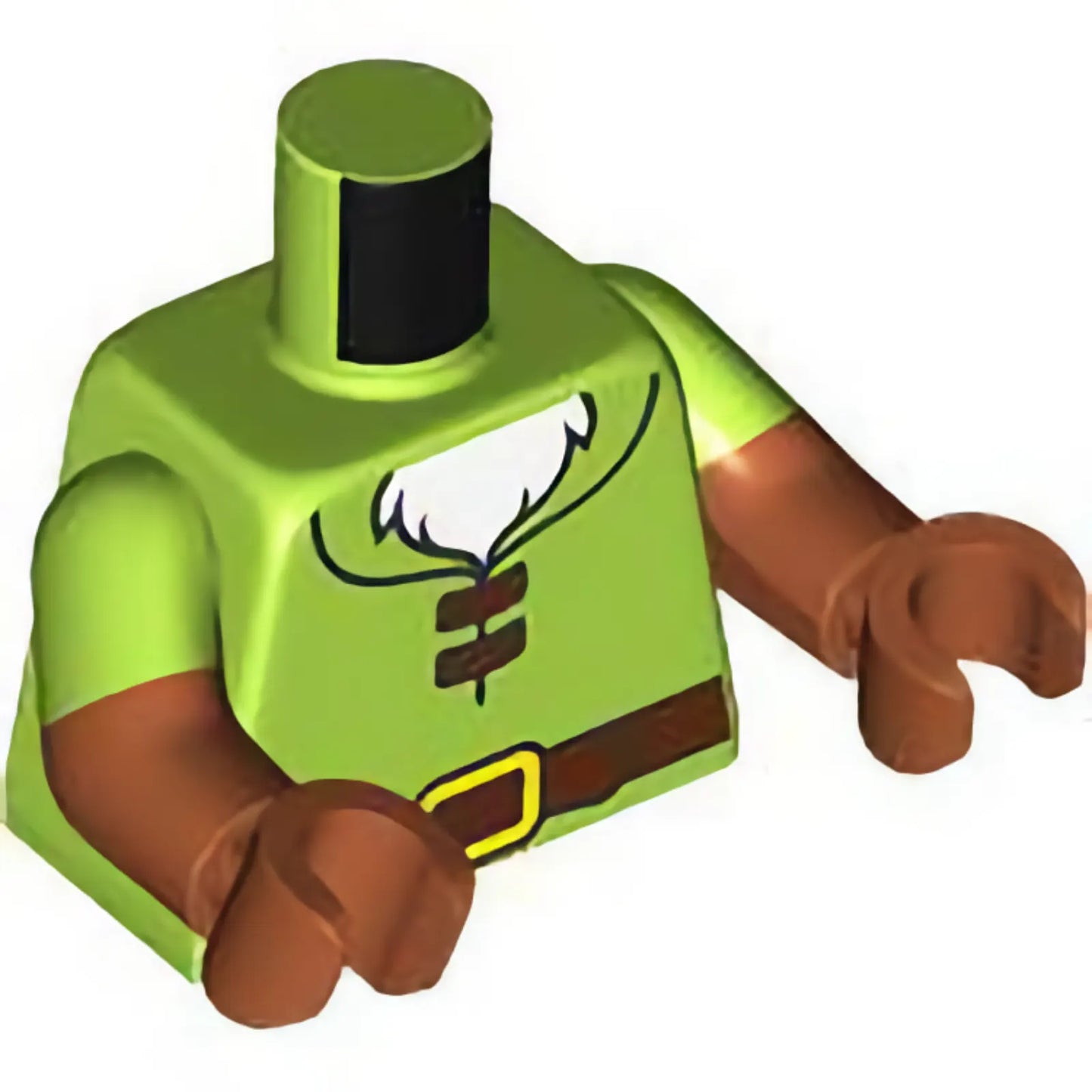 Part 973pb5188c01 - Torso Shirt with Reddish Brown Belt with Yellow Buckle, White Beard Pattern / Dark Orange Arms with Molded Lime Sleeves Pattern / Dark Orange Hands