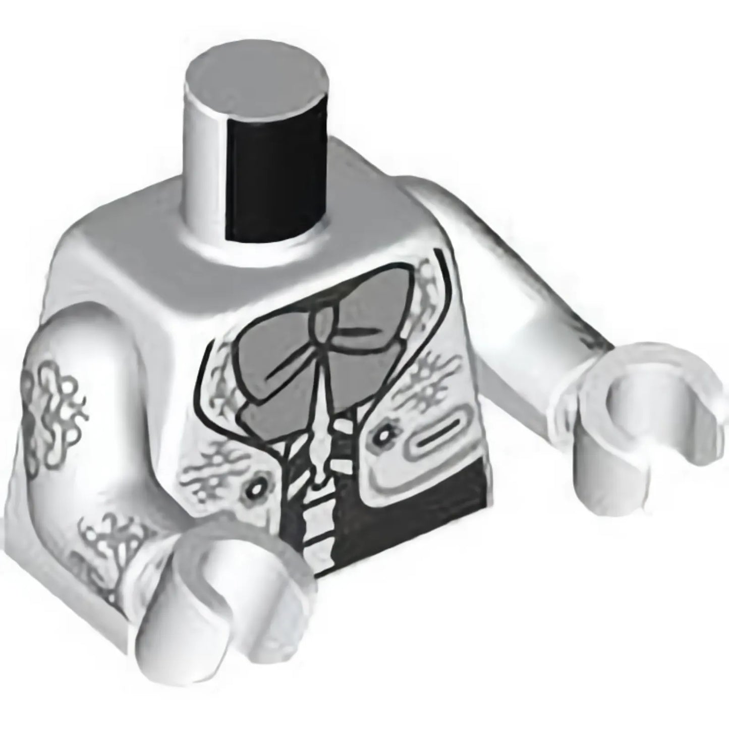 Teil 973pb5190c01 – Torsojacke mit schwarzen Knöpfen, Taschen, silbernem Filigran und Schleife über Skelett-Torso-Muster / Weiße Arme mit silbernem Filigranmuster / Weiße Hände