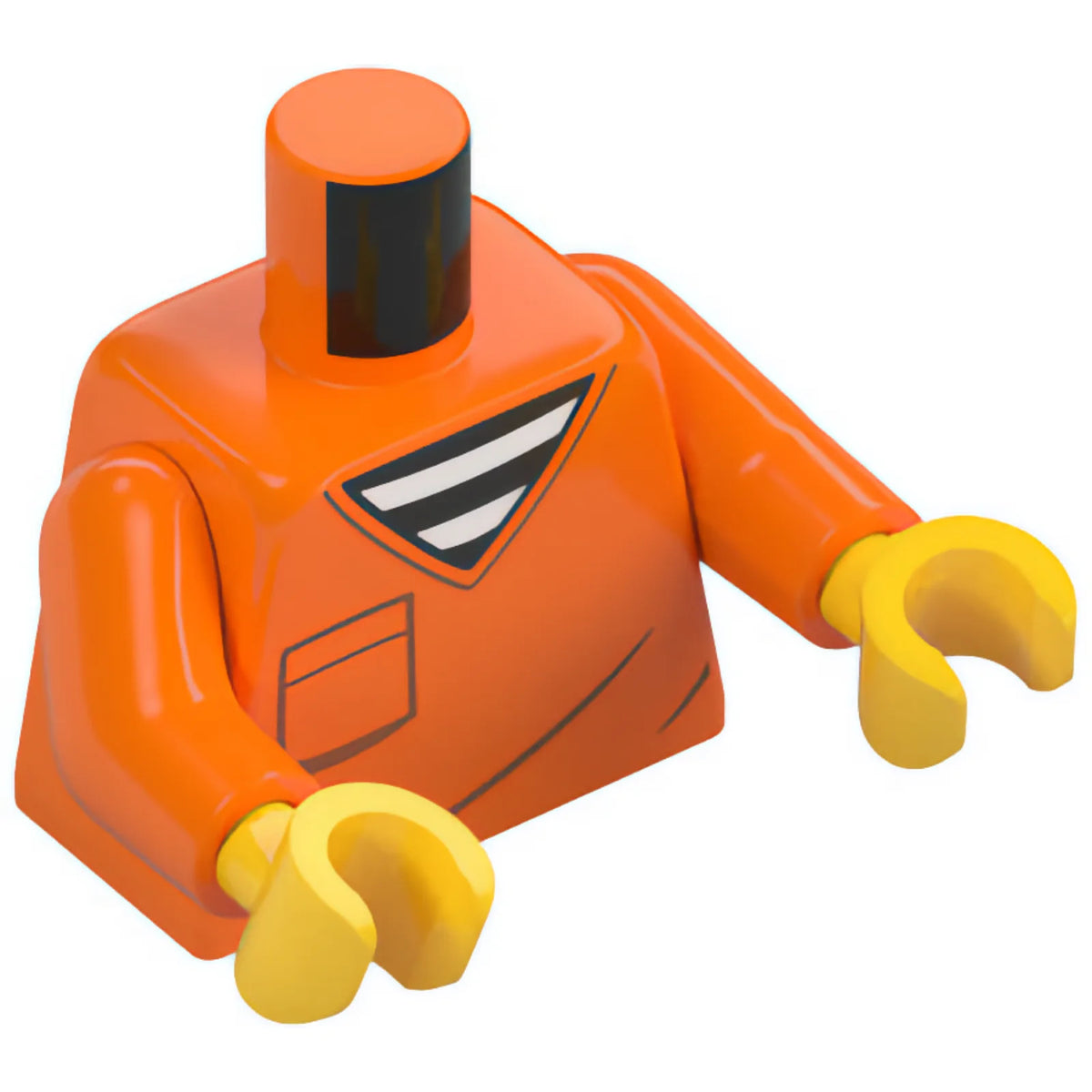 Part 973pb5514c01 - Torso Prison Jumpsuit Top with Dark Orange Pocket and Wrinkles over Black and White Striped Undershirt Pattern / Orange Arms / Yellow Hands