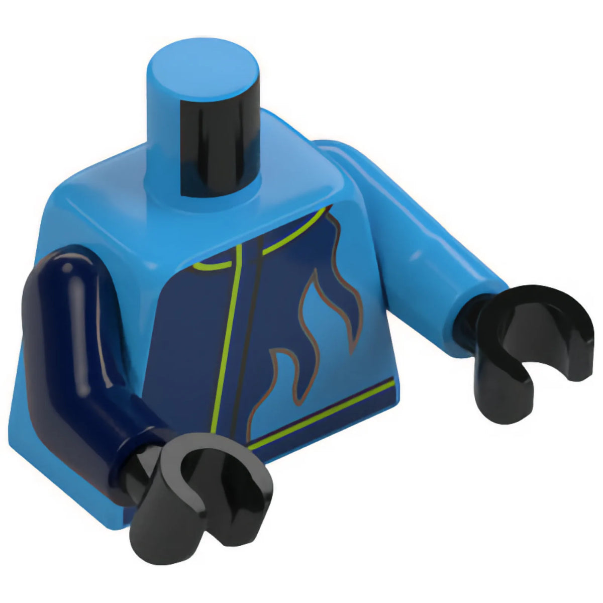 Part 973pb5569c01 - Torso Racing Jacket with Dark Blue Flames and Lime Trim Pattern / Dark Azure Arm Left / Dark Blue Arm Right / Black Hands