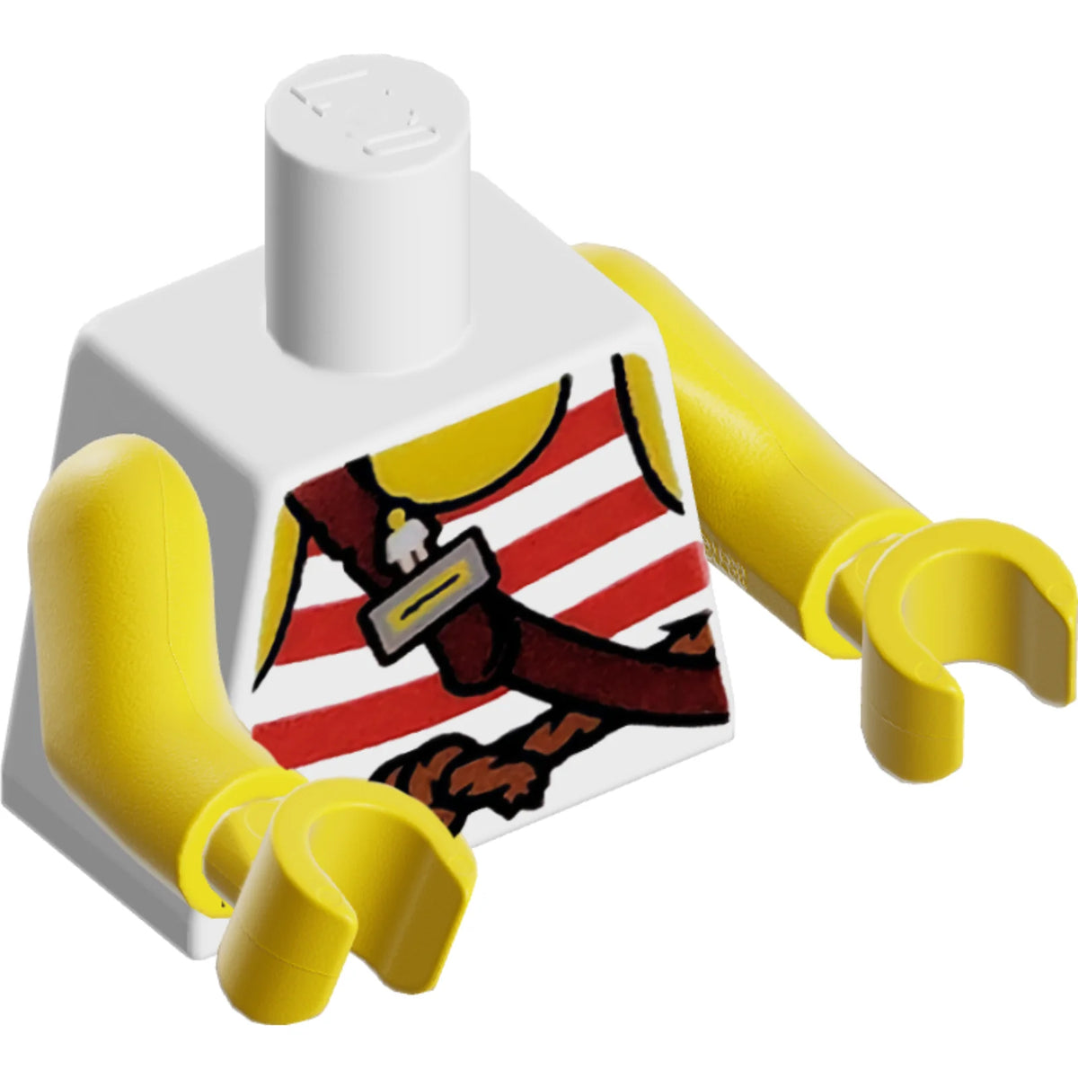 Part 973pb5628c01 - Torso Pirate Tank Top with Red Horizontal Stripes, Rope Belt, Shoulder Strap, Name Tag and Yellow Neck and Shoulders Pattern / Yellow Arms / Yellow Hands (Set 40710)