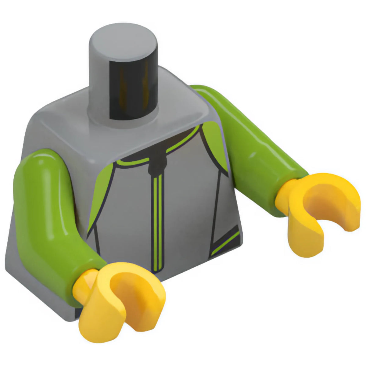 Part 973pb6047c01 - Torso Wetsuit with Lime and Black Panels and Trim, Dark Silver Zipper, Symbol in Circle on Back Pattern / Lime Arms / Yellow Hands