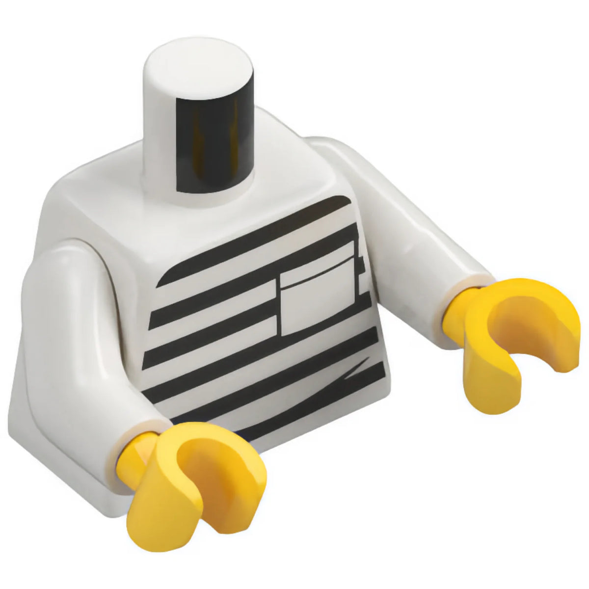 Part 973pb6048c01 - Torso Prison Uniform Shirt with Black Stripes and Pocket Pattern / White Arms / Yellow Hands