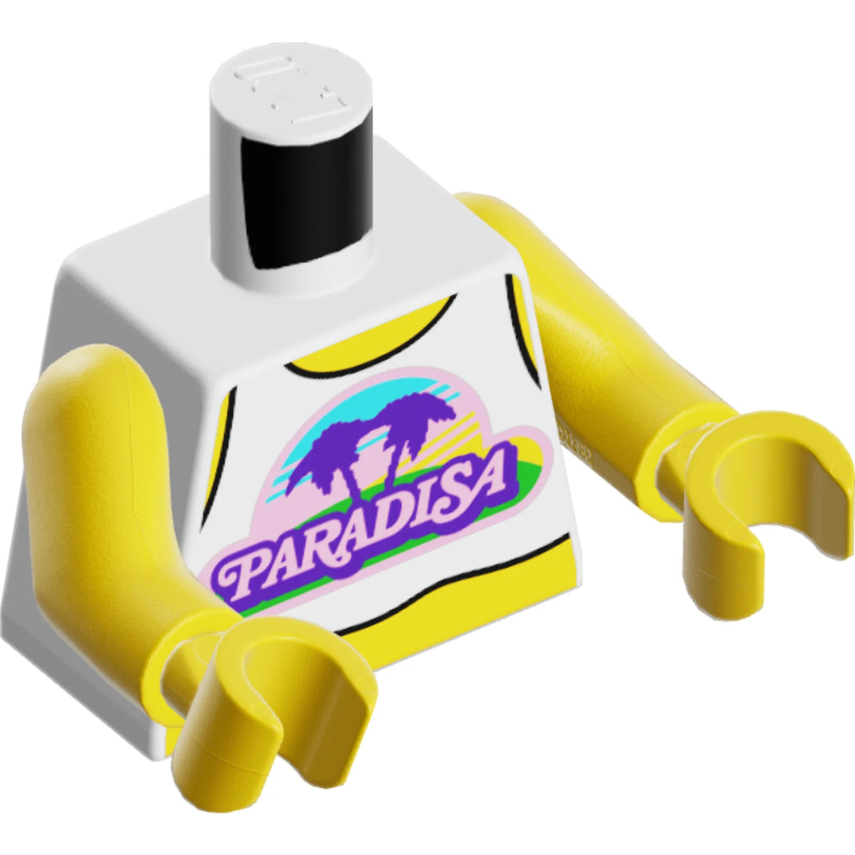 Part 973pb6133c01 - Torso Tank Top Cropped with Bright Pink and Dark Purple Paradisa Logo, Yellow Neck and Stomach, '92' on Back Pattern / Yellow Arms / Yellow Hands