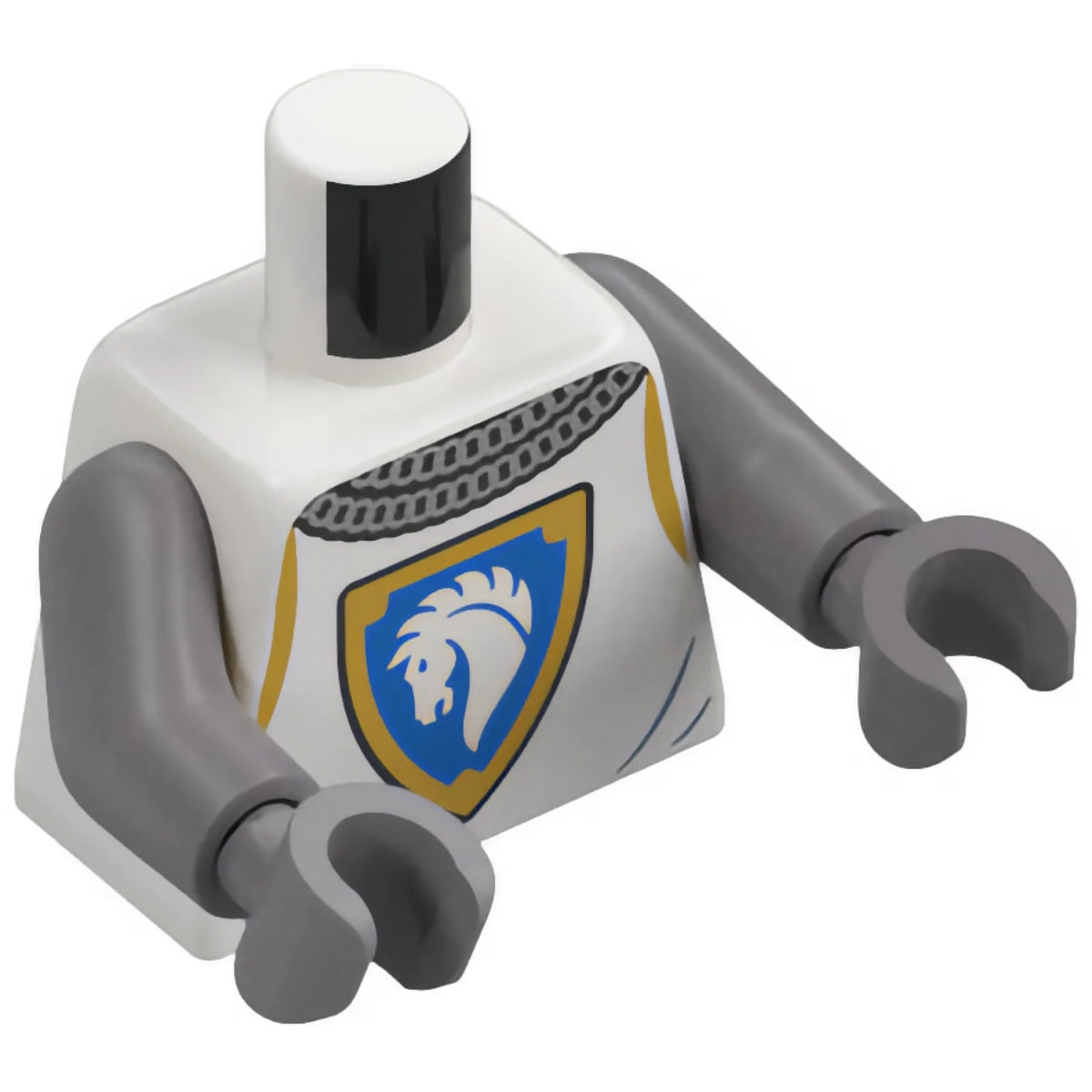 Part 973pb6227c01 - Torso Castle Surcoat, Silver Chain Mail Collar, Blue and Gold Horse Knight Shield Pattern / Flat Silver Arms / Flat Silver Hands