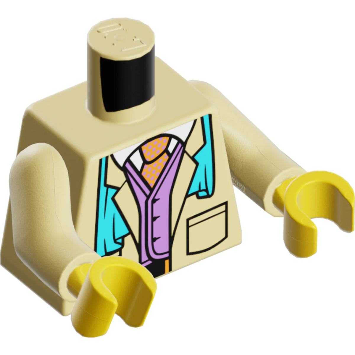 Part 973pb6236c01 - Torso Suit Jacket Open, Scarf, Medium Lavender Vest over White Shirt and Tie Pattern / Tan Arms / Yellow Hands