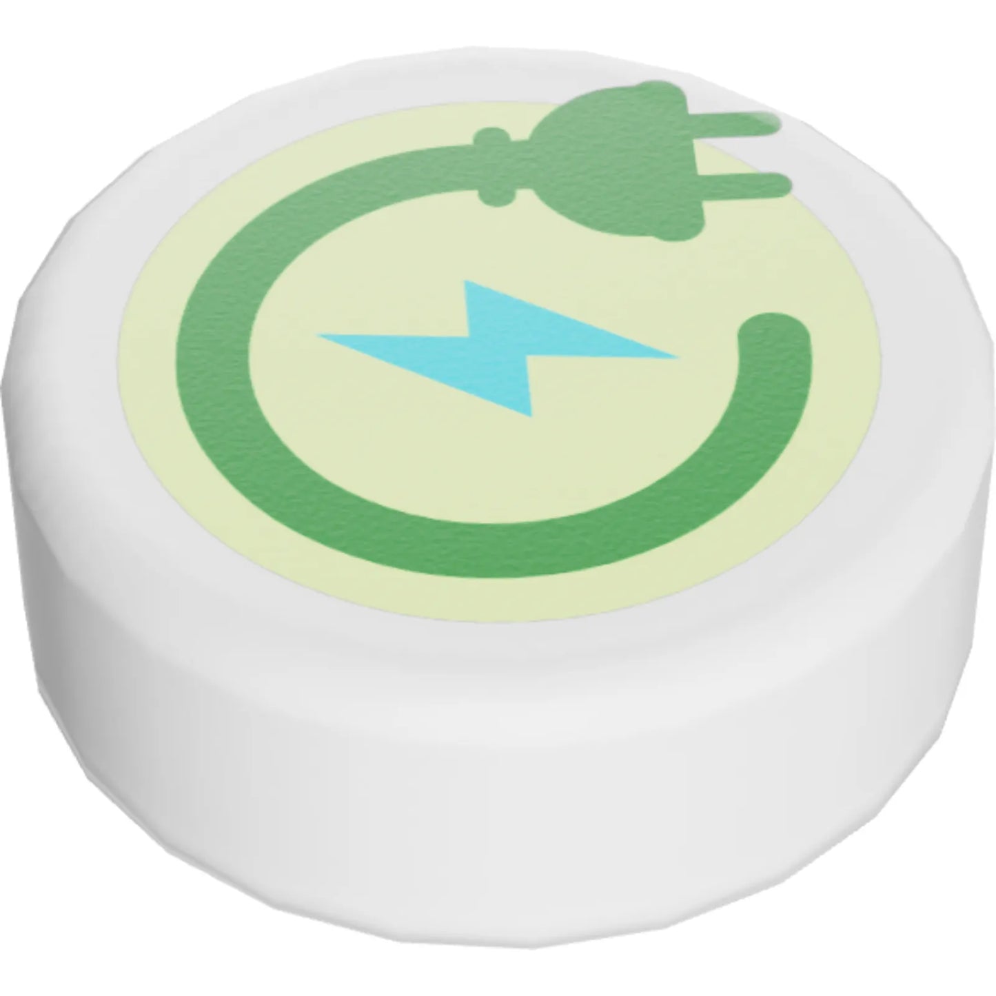 Part 98138pb264 - Tile, Round 1 x 1 with Green Electric Power Plug and Medium Azure Lightning Bolt on Yellowish Green Background Pattern