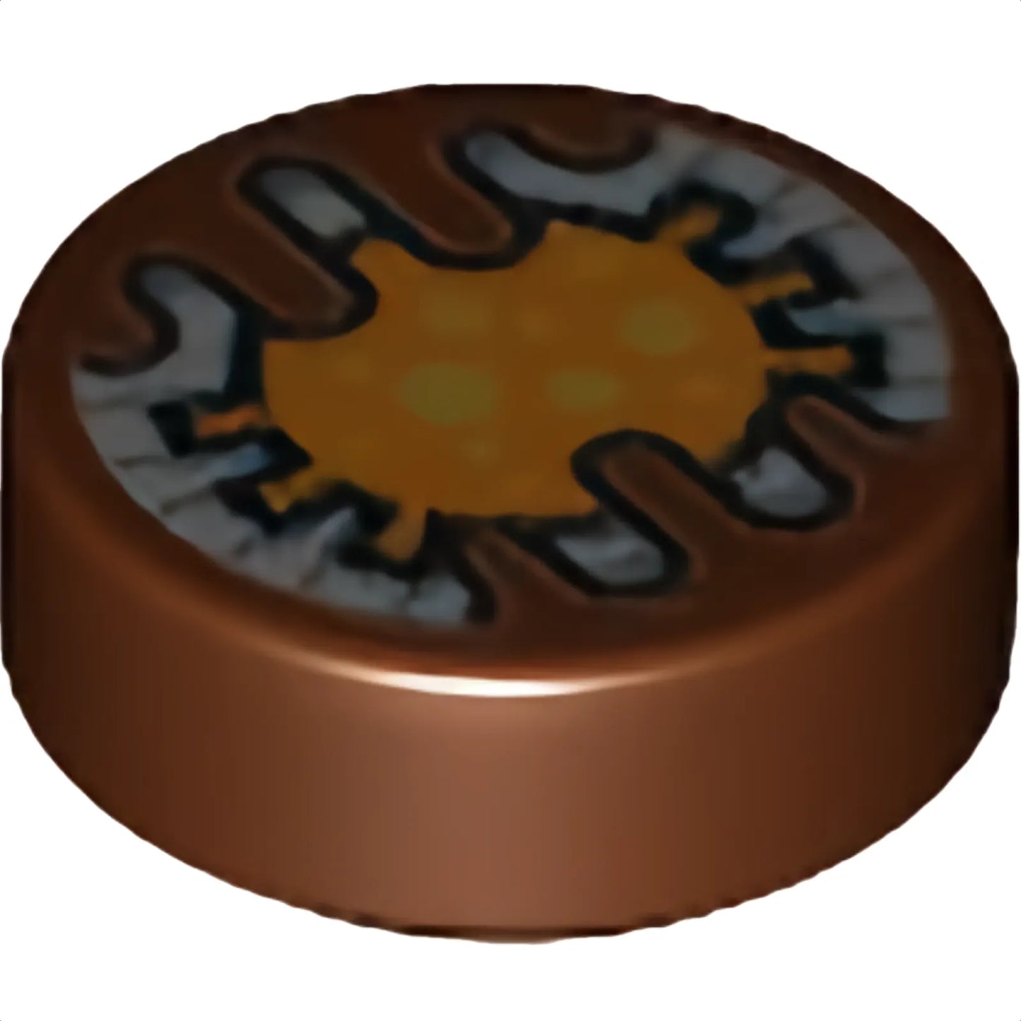 Part 98138pb289 - Tile, Round 1 x 1 with Orange and Silver SW TT-8L/Y7 Gatekeeper Droid Electronic Eye with Gold Dots Pattern