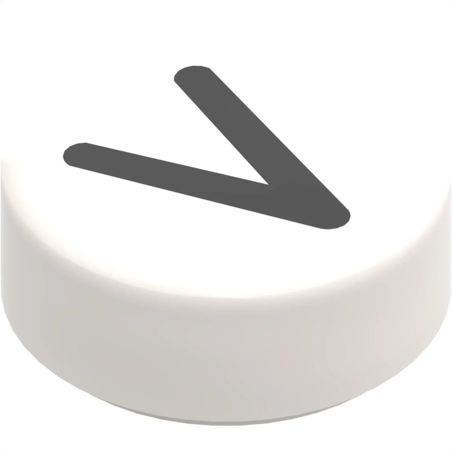 Part 98138pb365 - Tile, Round 1 x 1 with Black Eye Shut Tight / Letter V / Less Than Sign / Greater Than Sign (Thin Line) Pattern