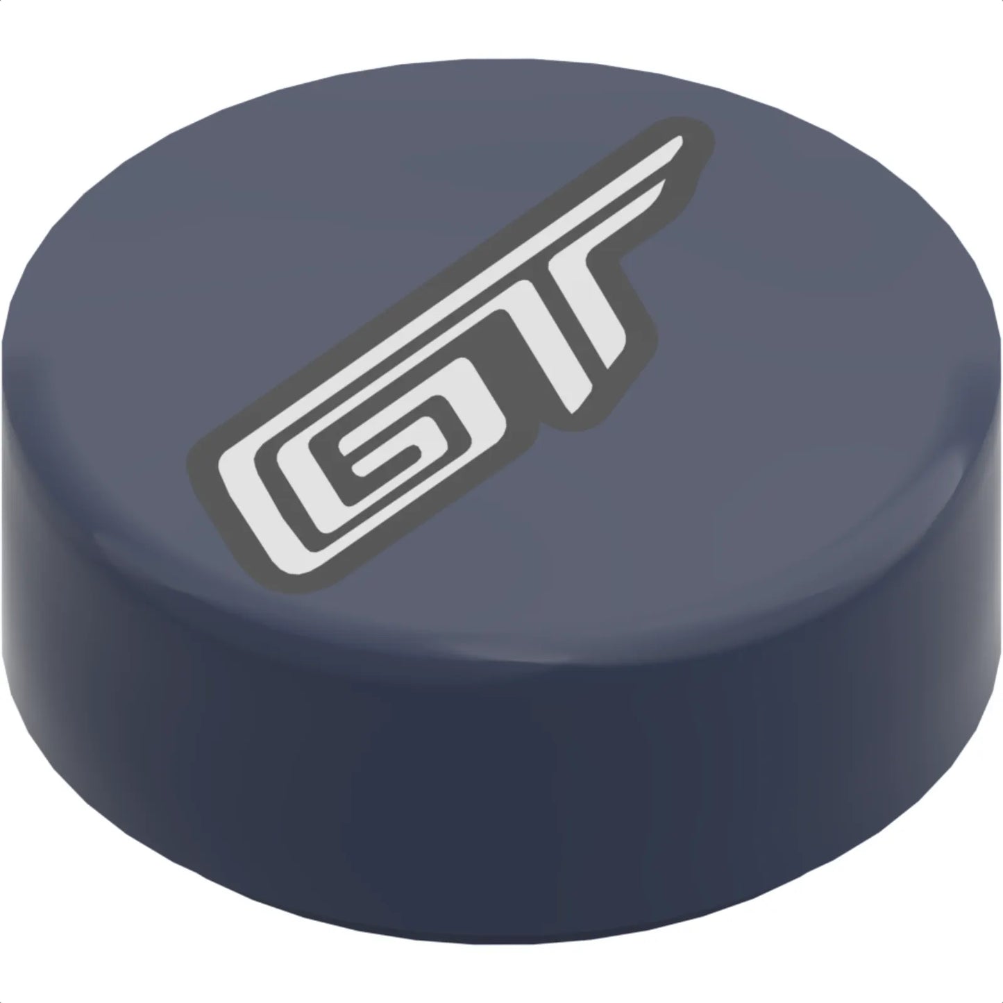 Part 98138pb368 - Tile, Round 1 x 1 with Silver 'GT' Pattern