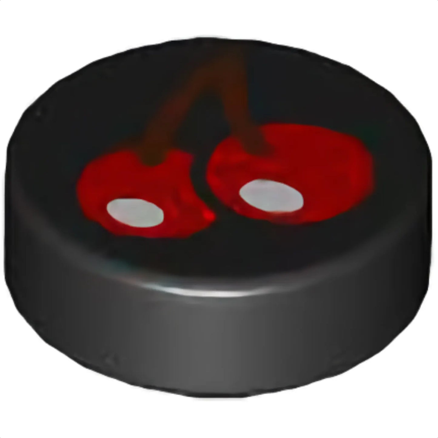 Part 98138pb373 - Tile, Round 1 x 1 with Red Cherries with White Reflections (Circles) and Reddish Brown Stem Pattern