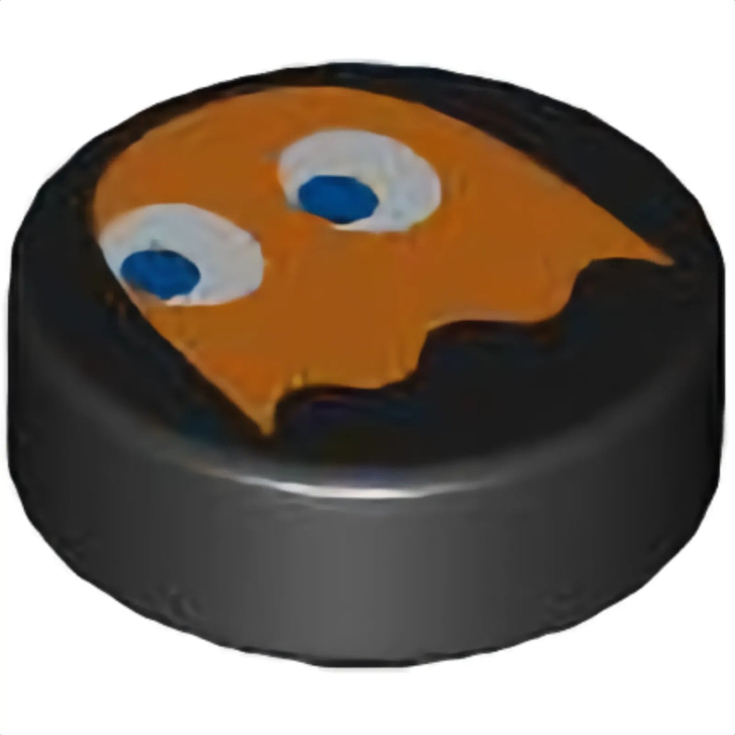 Part 98138pb375 - Tile, Round 1 x 1 with Orange PAC-MAN Ghost with Blue Eyes Pattern (Clyde)