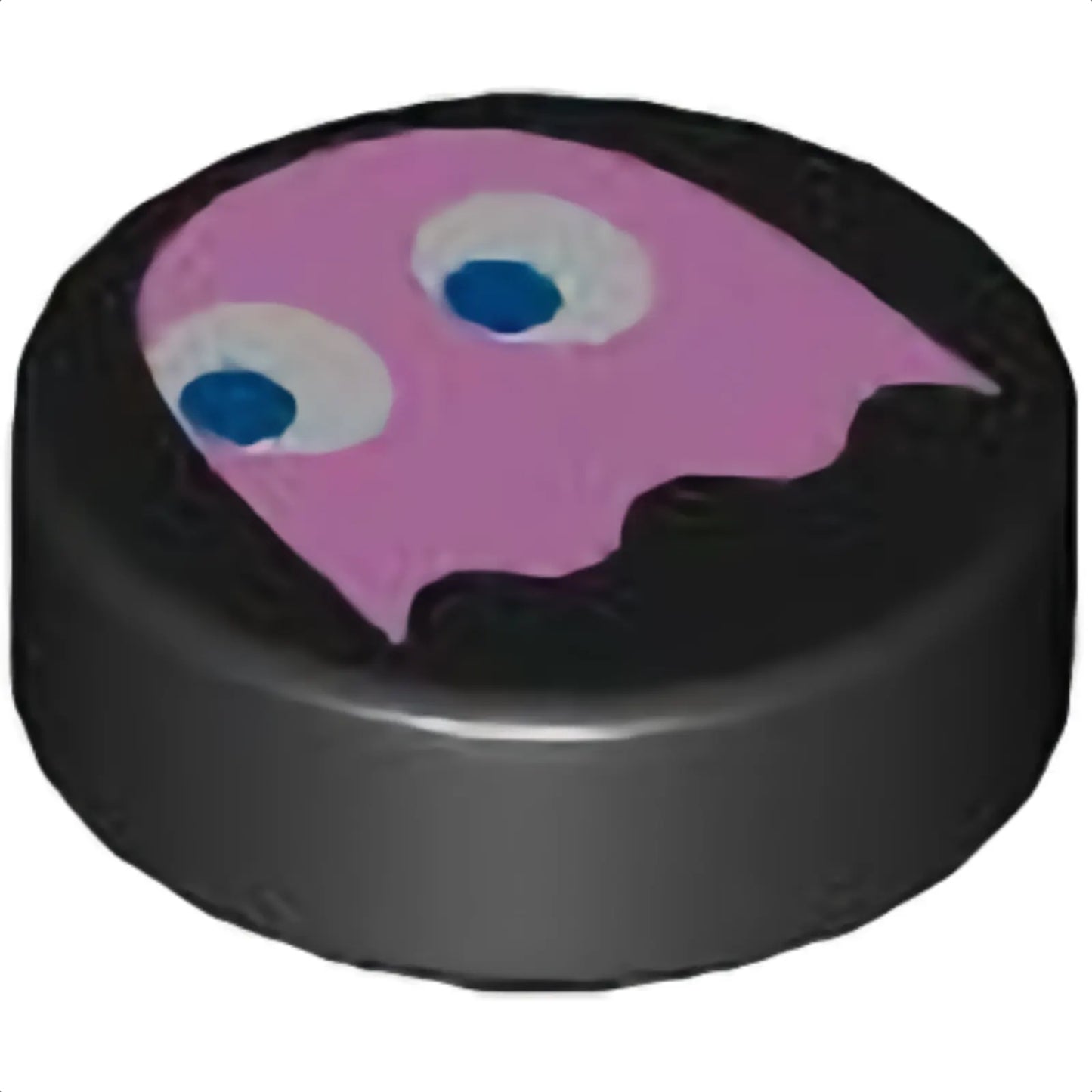 Part 98138pb376 - Tile, Round 1 x 1 with Bright Pink PAC-MAN Ghost with Blue Eyes Pattern (Pinky)