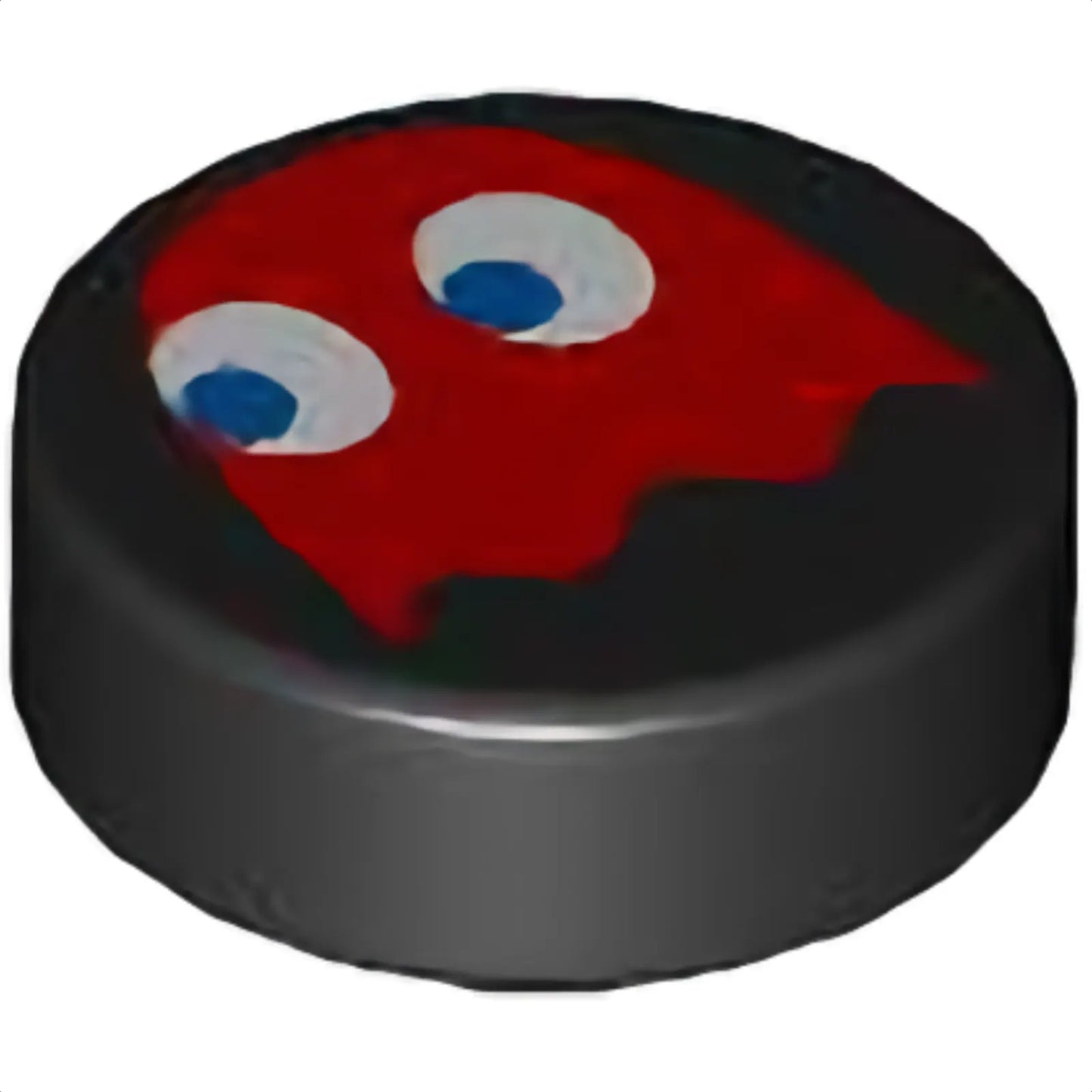 Teil 98138pb377 - Fliese, rund 1 x 1 mit rotem PAC-MAN-Geist mit blauen Augenmuster (Blinky)