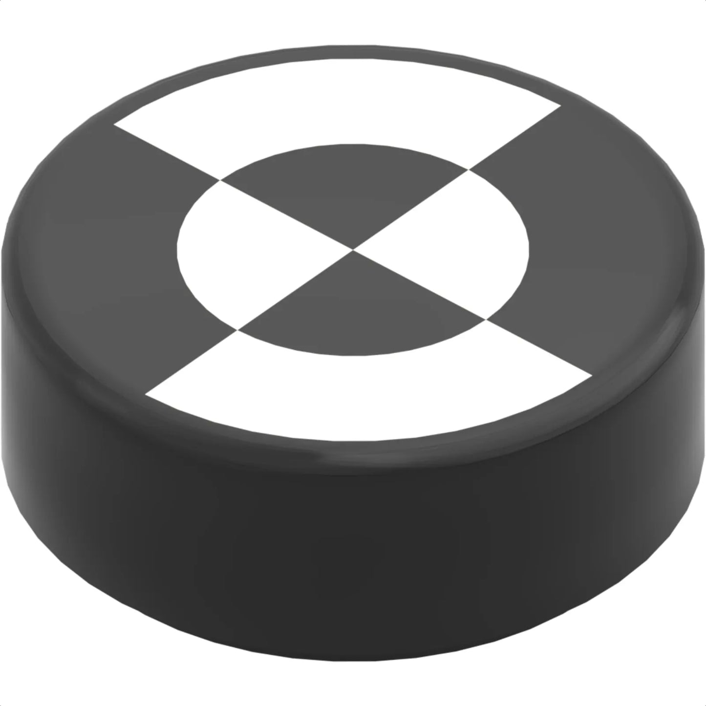 Part 98138pb383 - Tile, Round 1 x 1 with White Quarter Circles (Fiducial Marker) Pattern