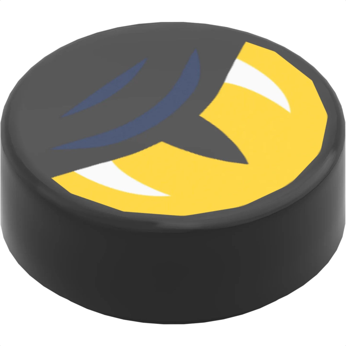 Part 98138pb386 - Tile, Round 1 x 1 with Yellow Eye Half Closed, Slit Pupil, White Glints, and Dark Blue Eyelid Lines Pattern