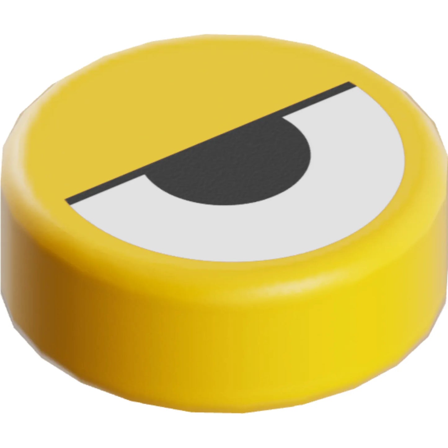 Part 98138pb388 - Tile, Round 1 x 1 with White Eye Partially Closed with Black Half Circle Pupil and Line Pattern