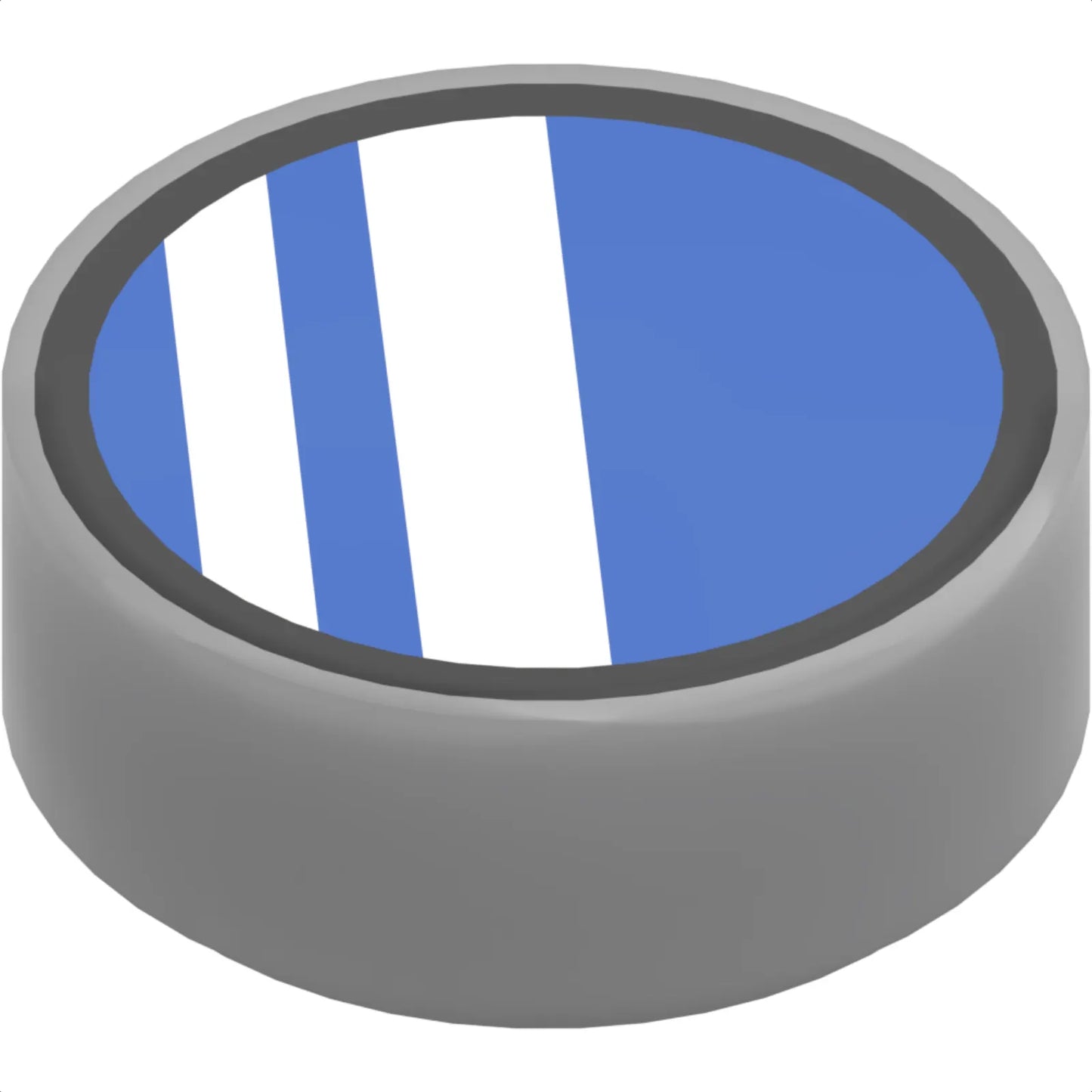 Teil 98138pb389 - Fliese, rund 1 x 1 mit blauem Kreis mit schwarzem Umriss und 2 weißen Streifenmuster (Brille)