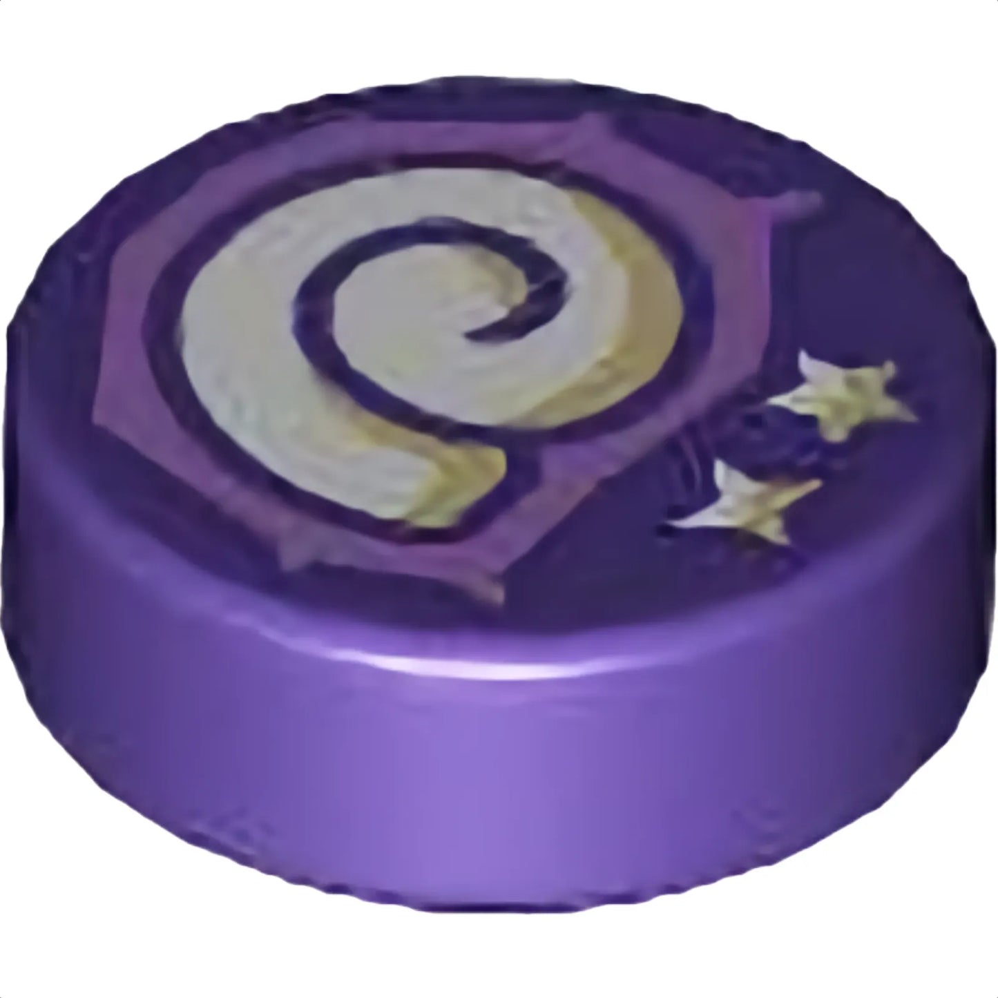 Part 98138pb402 - Tile, Round 1 x 1 with Medium Lavender and White Ammonite and Stars Pattern (Animal Crossing Fossil)