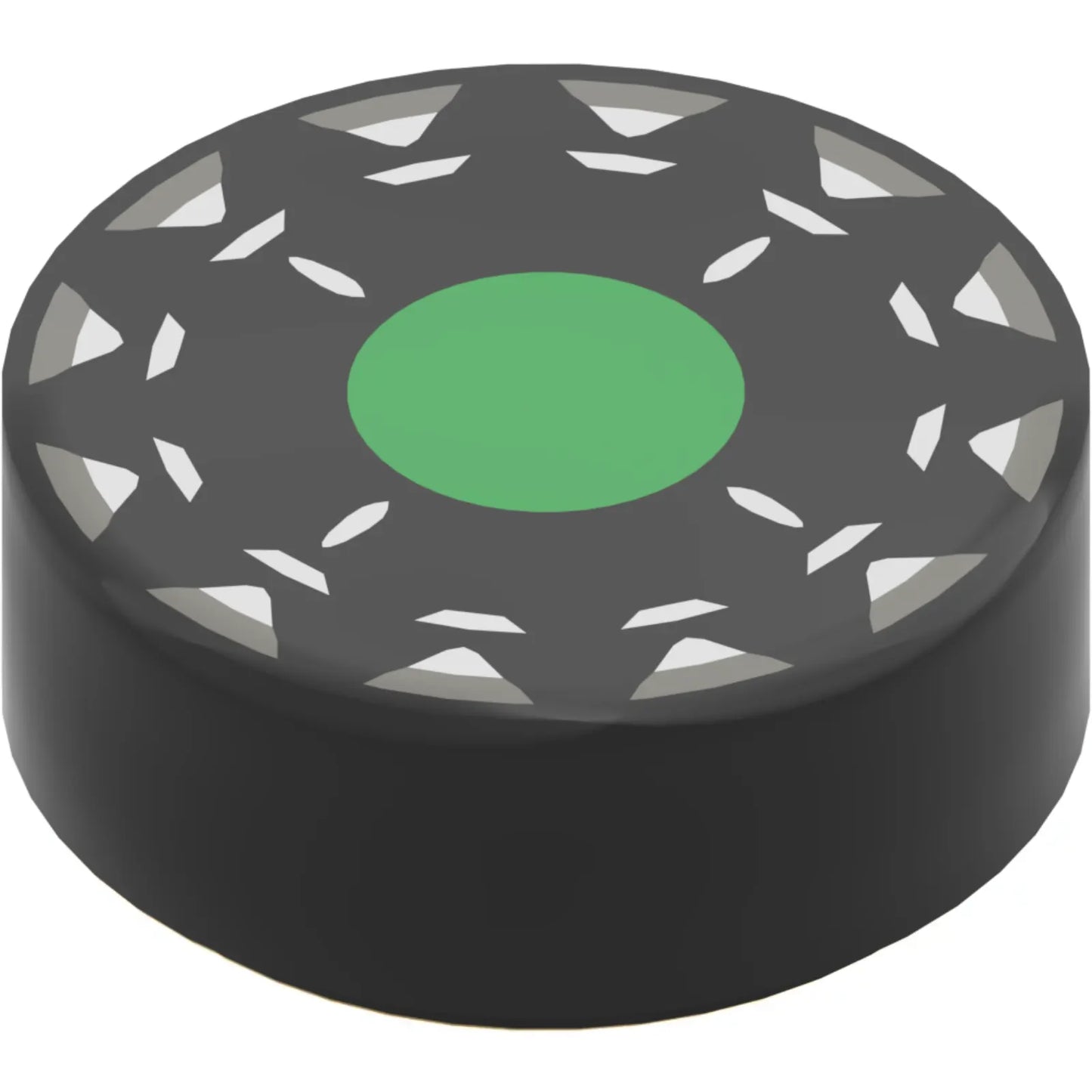 Teil 98138pb405 - Fliese, rund 1 x 1 mit hellgrünem Kreis, silbernen Streifen und dunkelsilbernen Dreiecksmuster