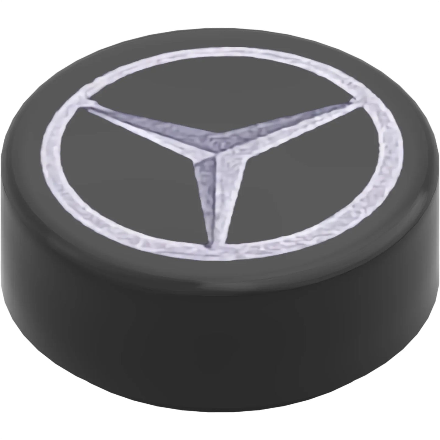 Part 98138pb429 - Tile, Round 1 x 1 with Dark Silver and Silver Mercedes-AMG Logo Pattern