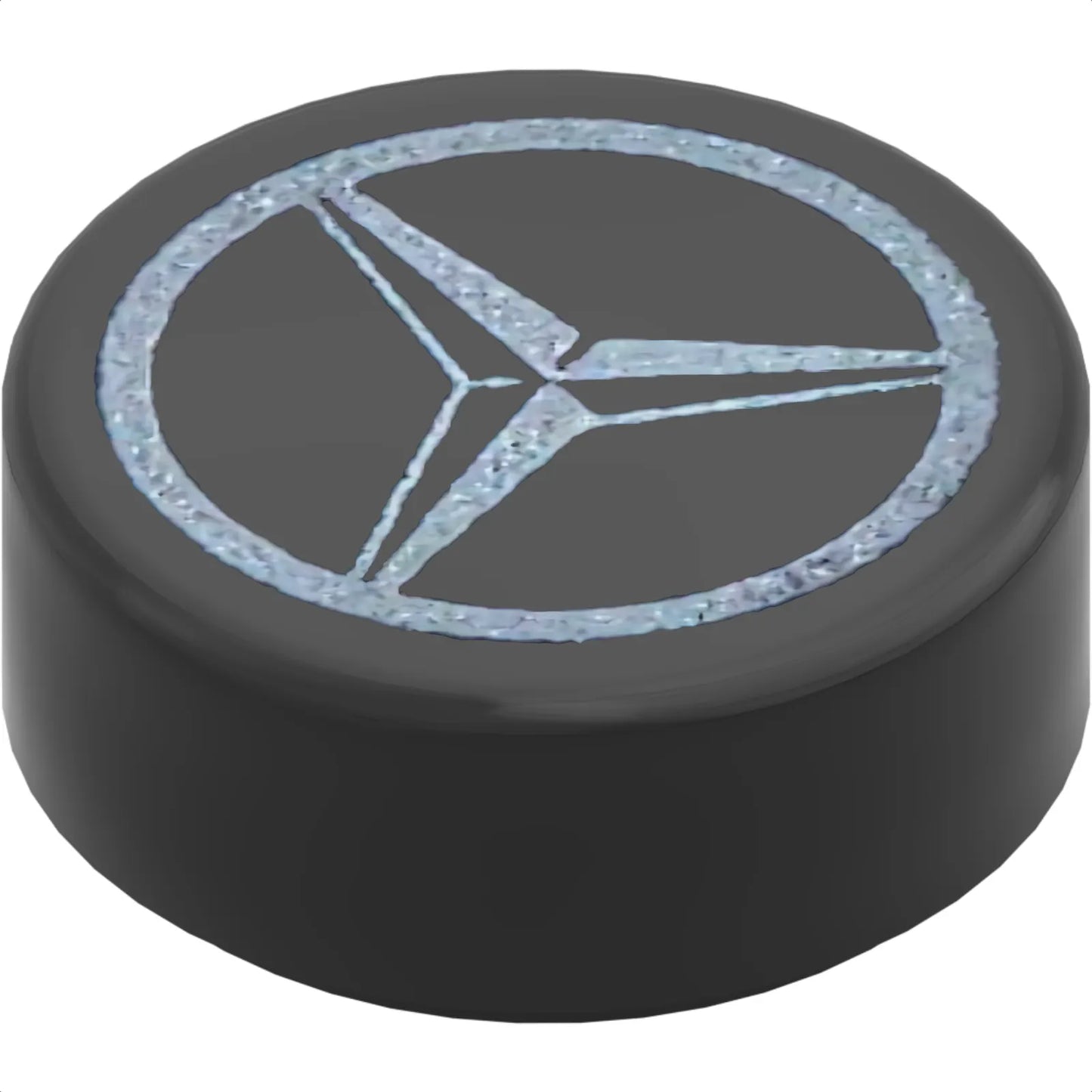 Part 98138pb431 - Tile, Round 1 x 1 with Dark Silver Mercedes-AMG Logo Pattern
